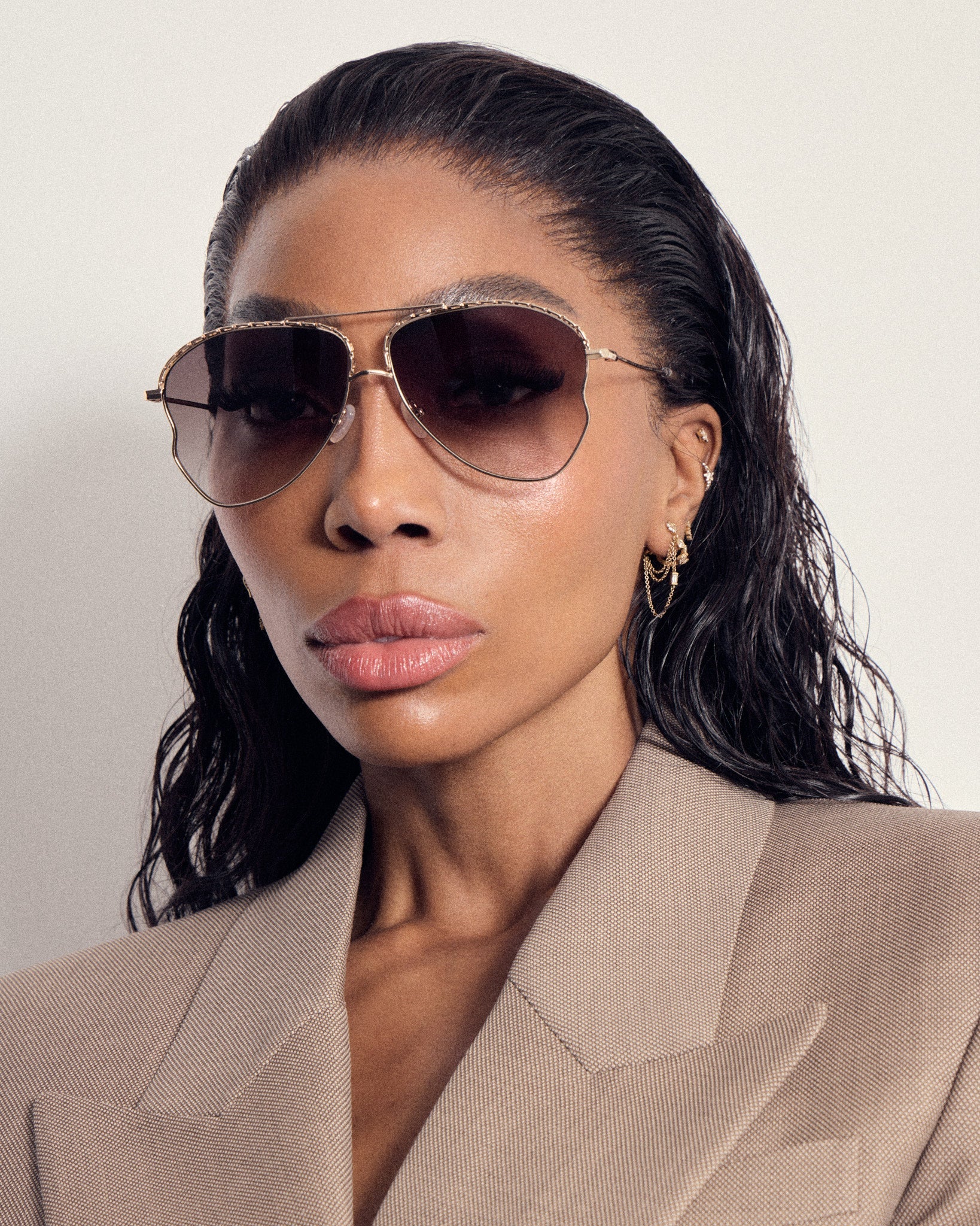 Kika Aviator Sunglasses in Mocha and Rose Gold - LINDA FARROW - Sunglasses -