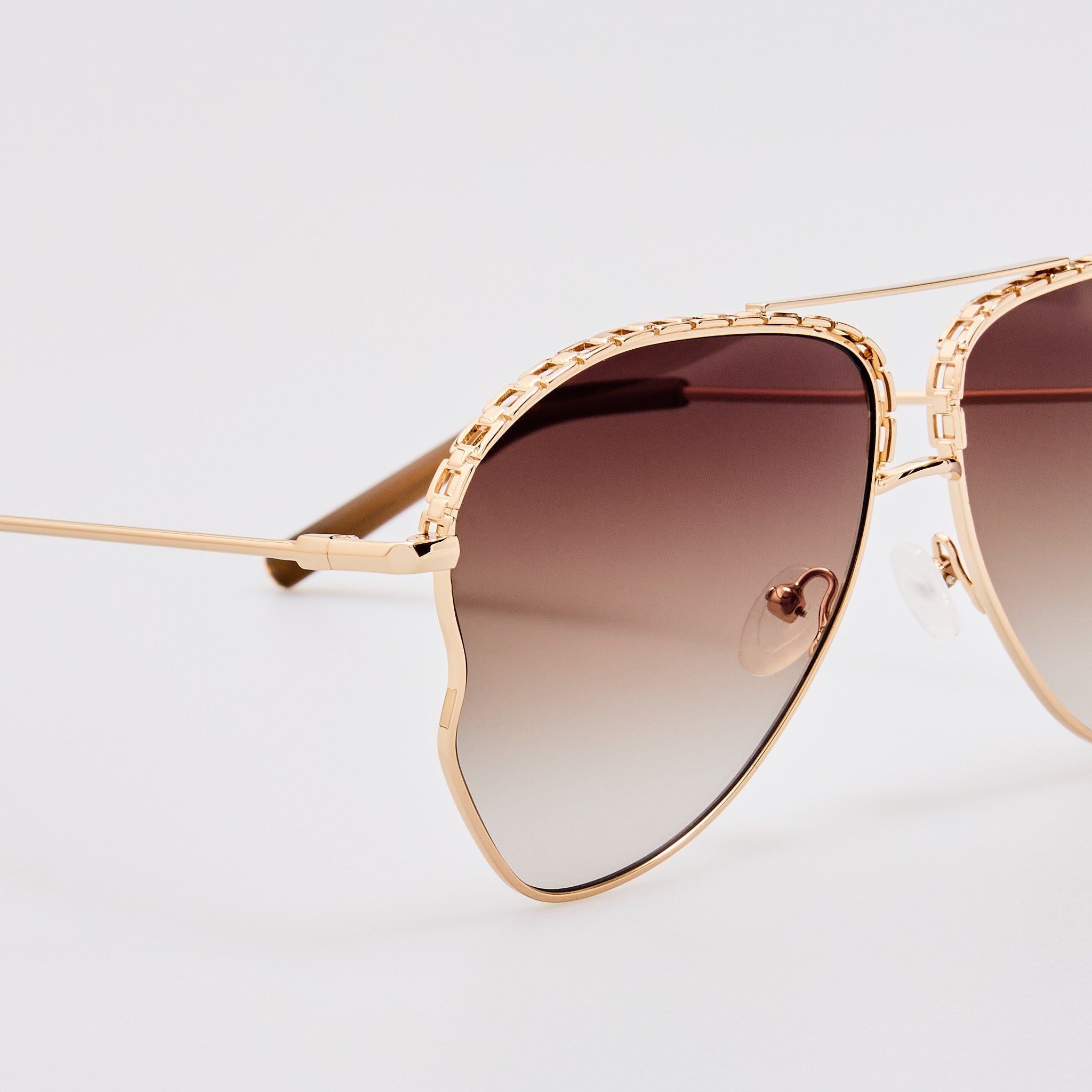 Kika Aviator Sunglasses in Mocha and Rose Gold - LINDA FARROW - Sunglasses -