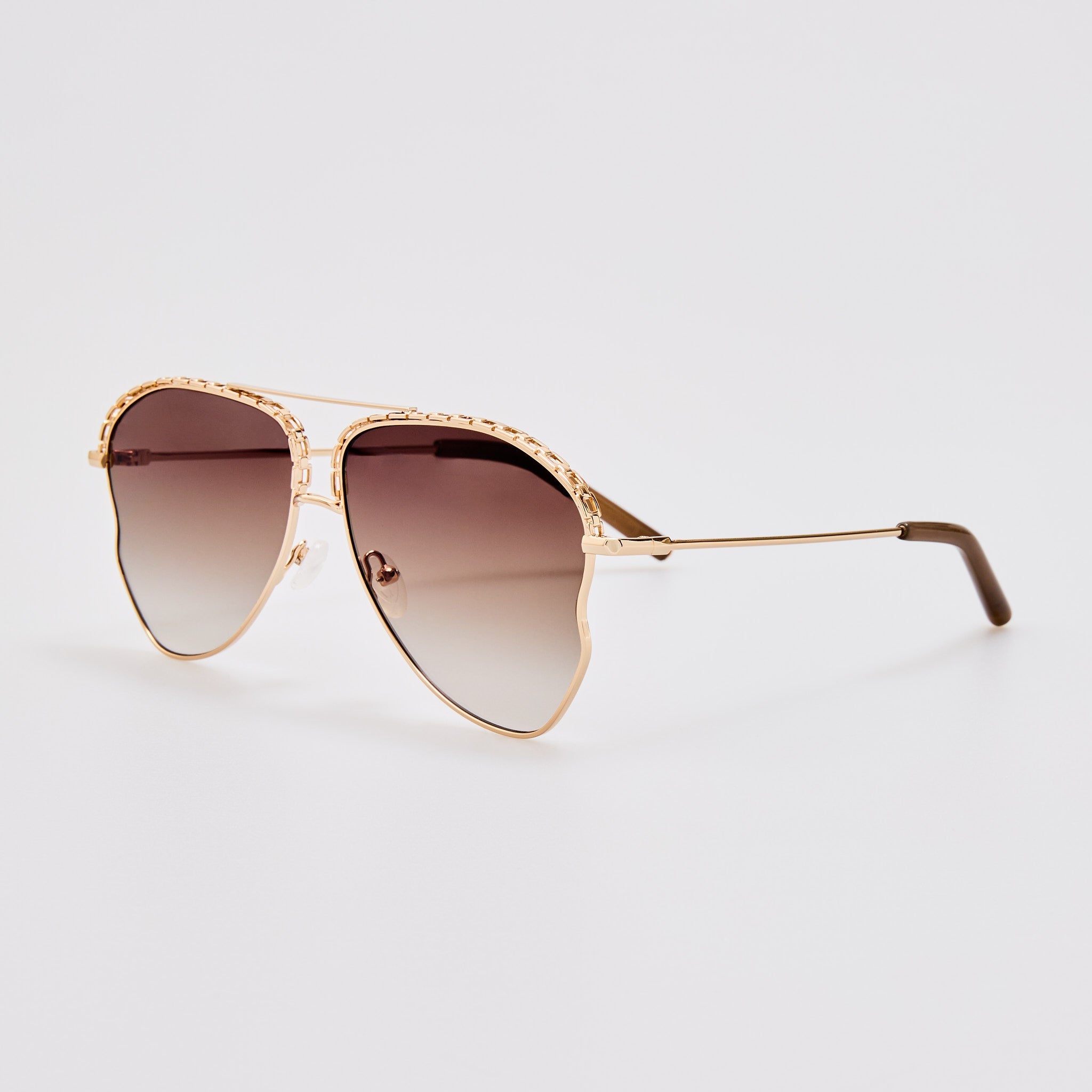 Kika Aviator Sunglasses in Mocha and Rose Gold - LINDA FARROW - Sunglasses -