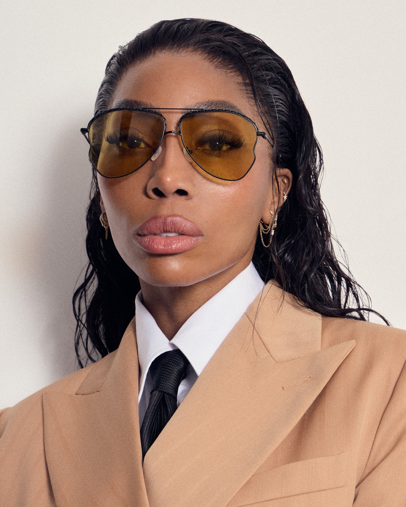 Kika Aviator Sunglasses in Yellow and Matt Black - LINDA FARROW - Sunglasses -