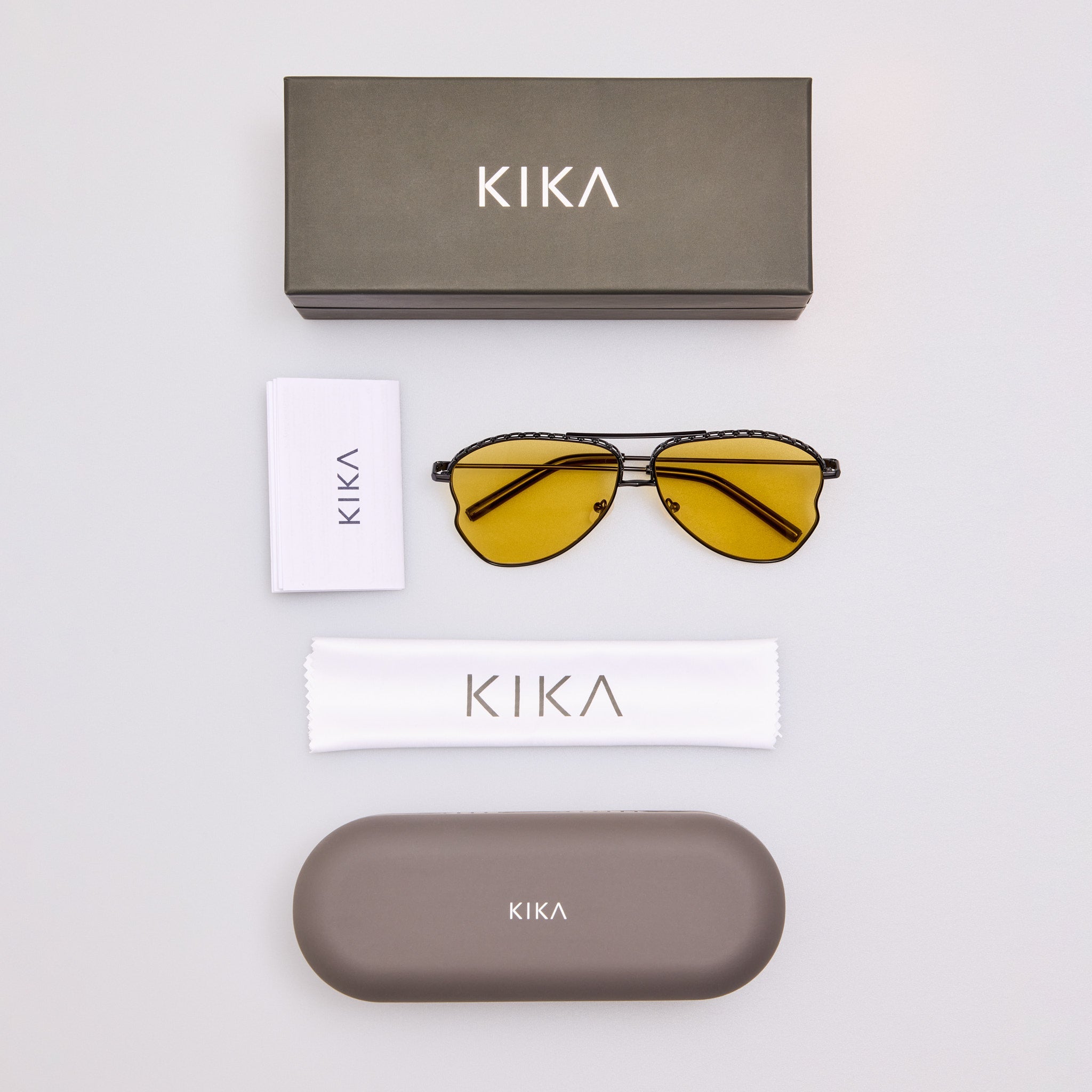 Kika Aviator Sunglasses in Yellow and Matt Black - LINDA FARROW - Sunglasses -