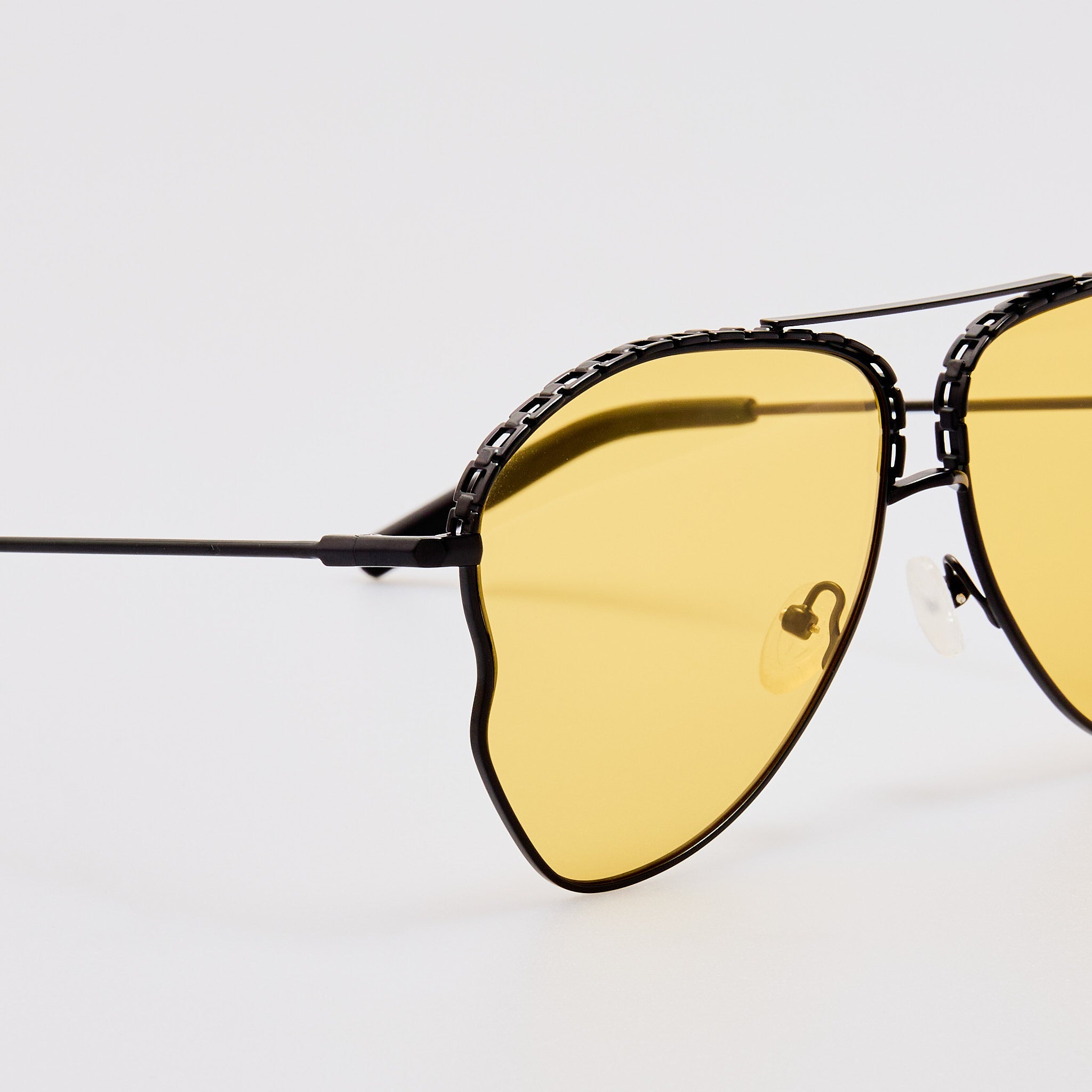 Kika Aviator Sunglasses in Yellow and Matt Black - LINDA FARROW - Sunglasses -