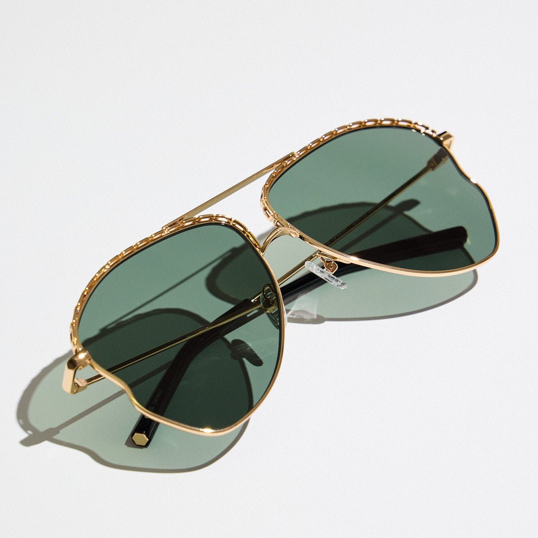 Kika Mendoza Sunglasses in Gold and Green - LINDA FARROW - Sunglasses -