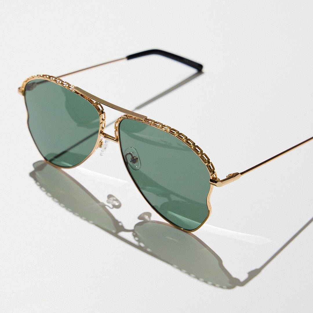 Kika Mendoza Sunglasses in Gold and Green - LINDA FARROW - Sunglasses -