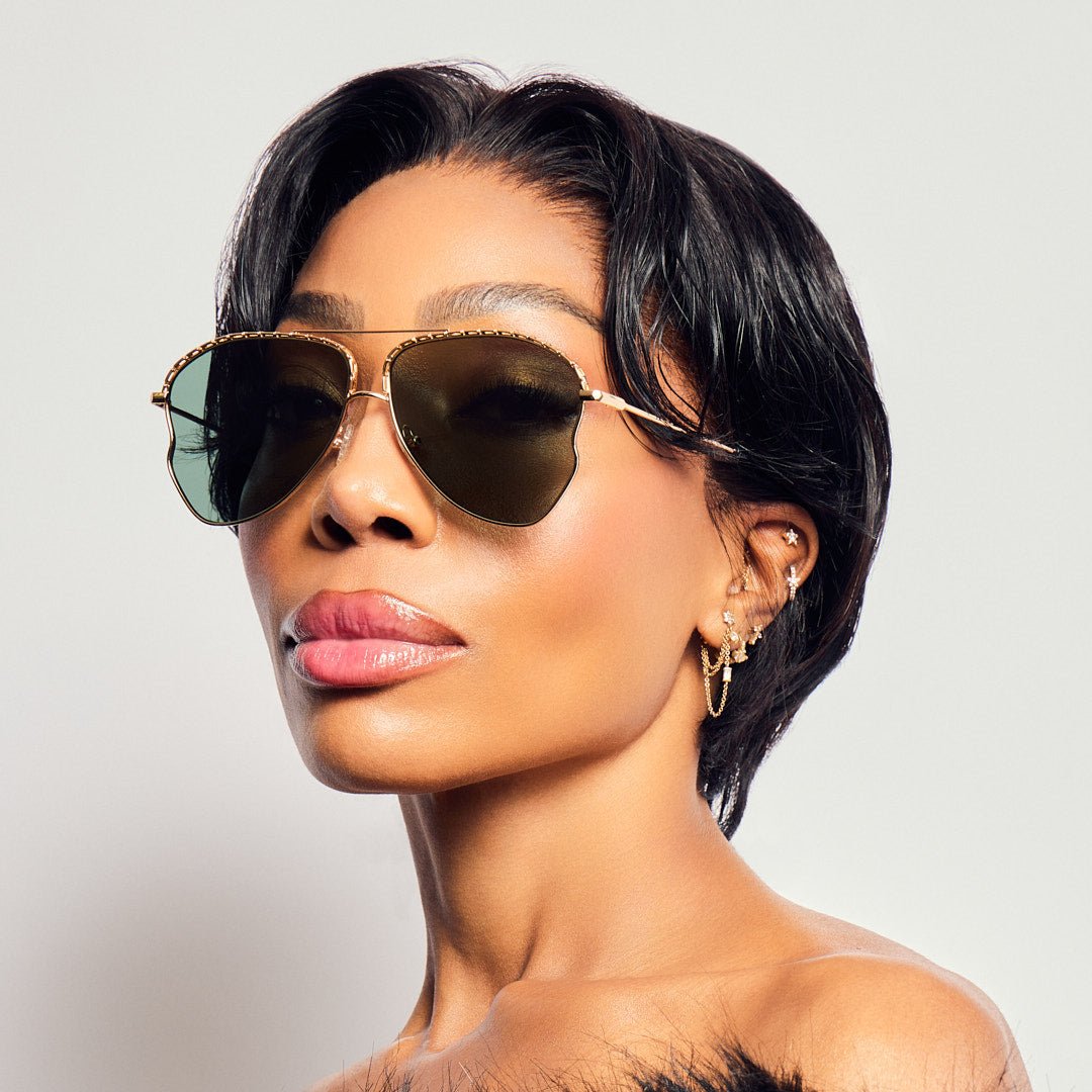 Kika Mendoza Sunglasses in Gold and Green - LINDA FARROW - Sunglasses -
