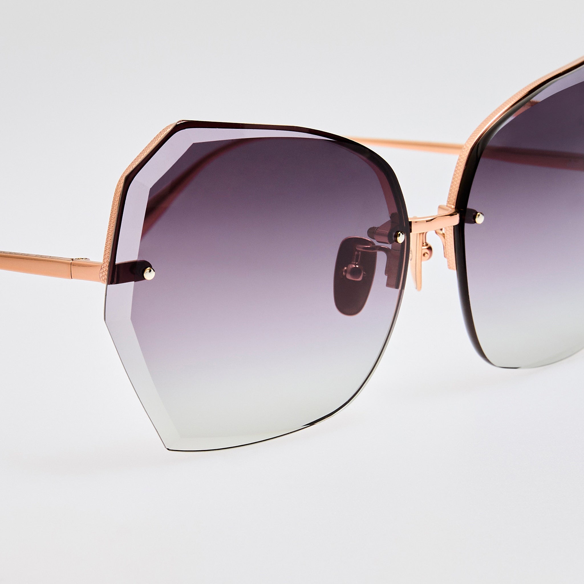 Lila Sunglasses in 18K Rose Gold and Grey - LINDA FARROW - Sunglasses -