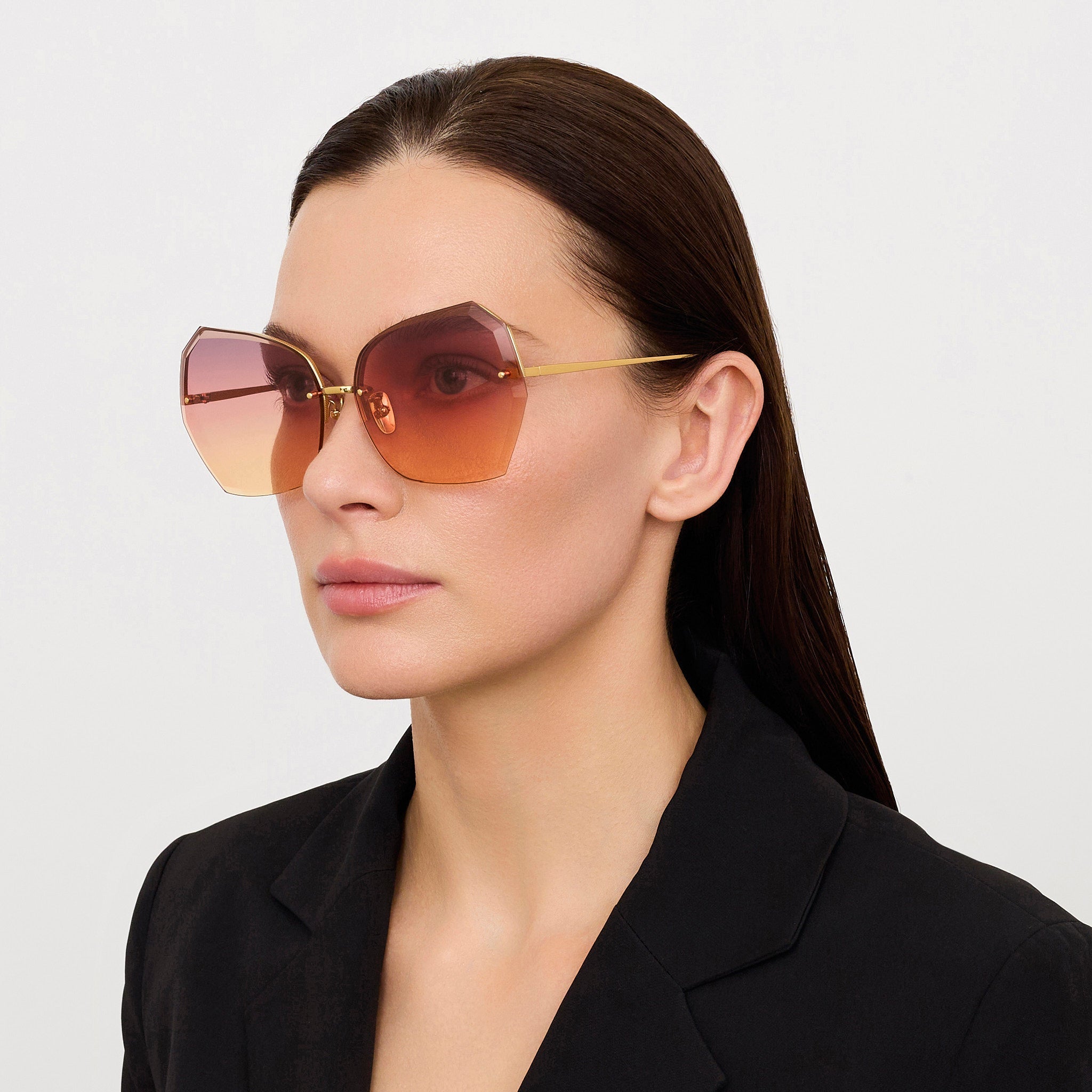 Lila Sunglasses in 22k Gold and Sunset Gradient - LINDA FARROW - Sunglasses -
