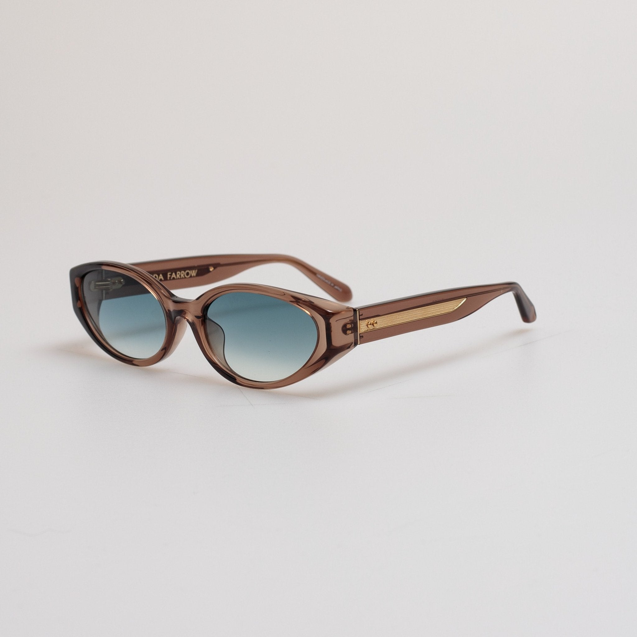 Lyra Oval Sunglasses in Brown and Aqua - LINDA FARROW - Sunglasses -