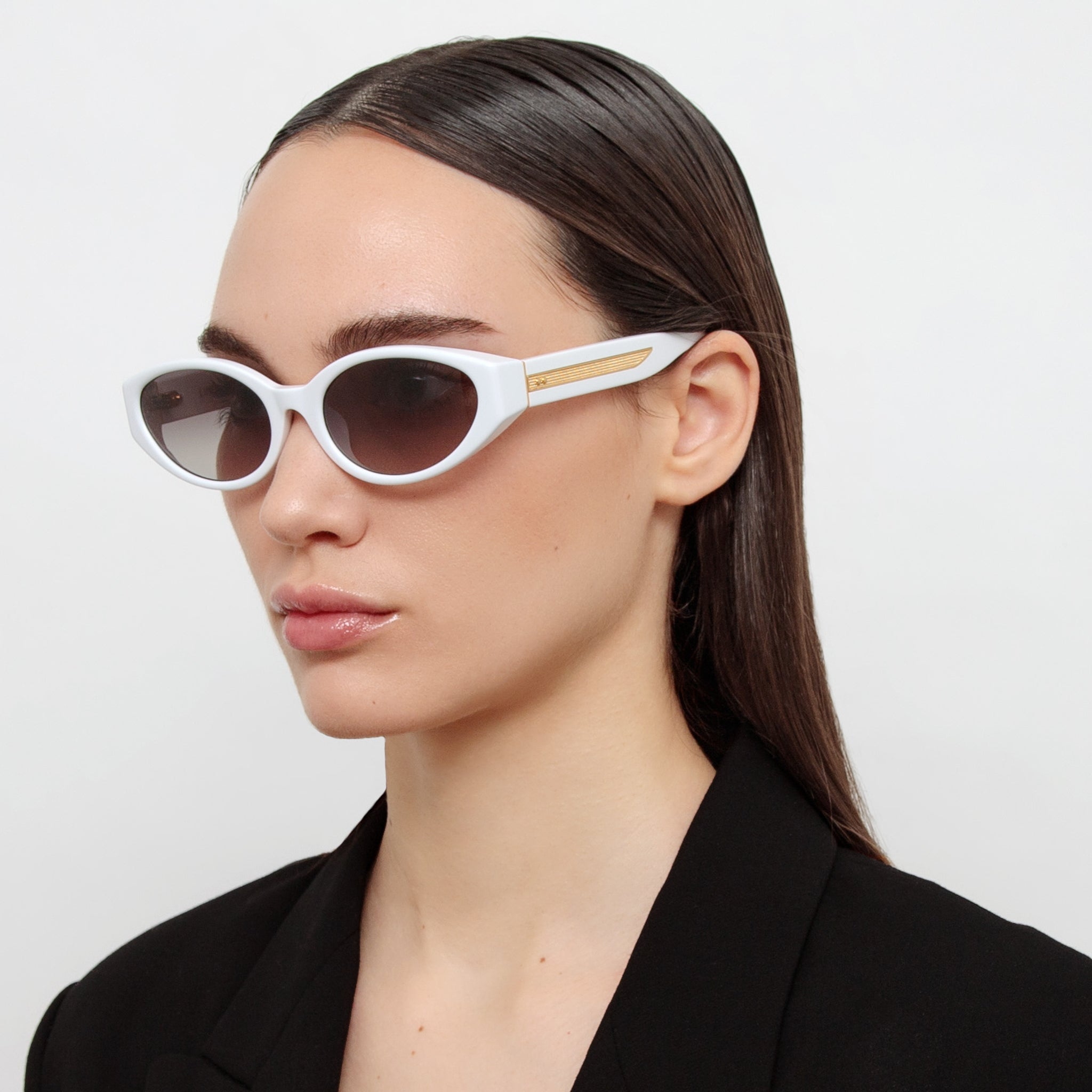Lyra Oval Sunglasses in White - LINDA FARROW - Sunglasses -