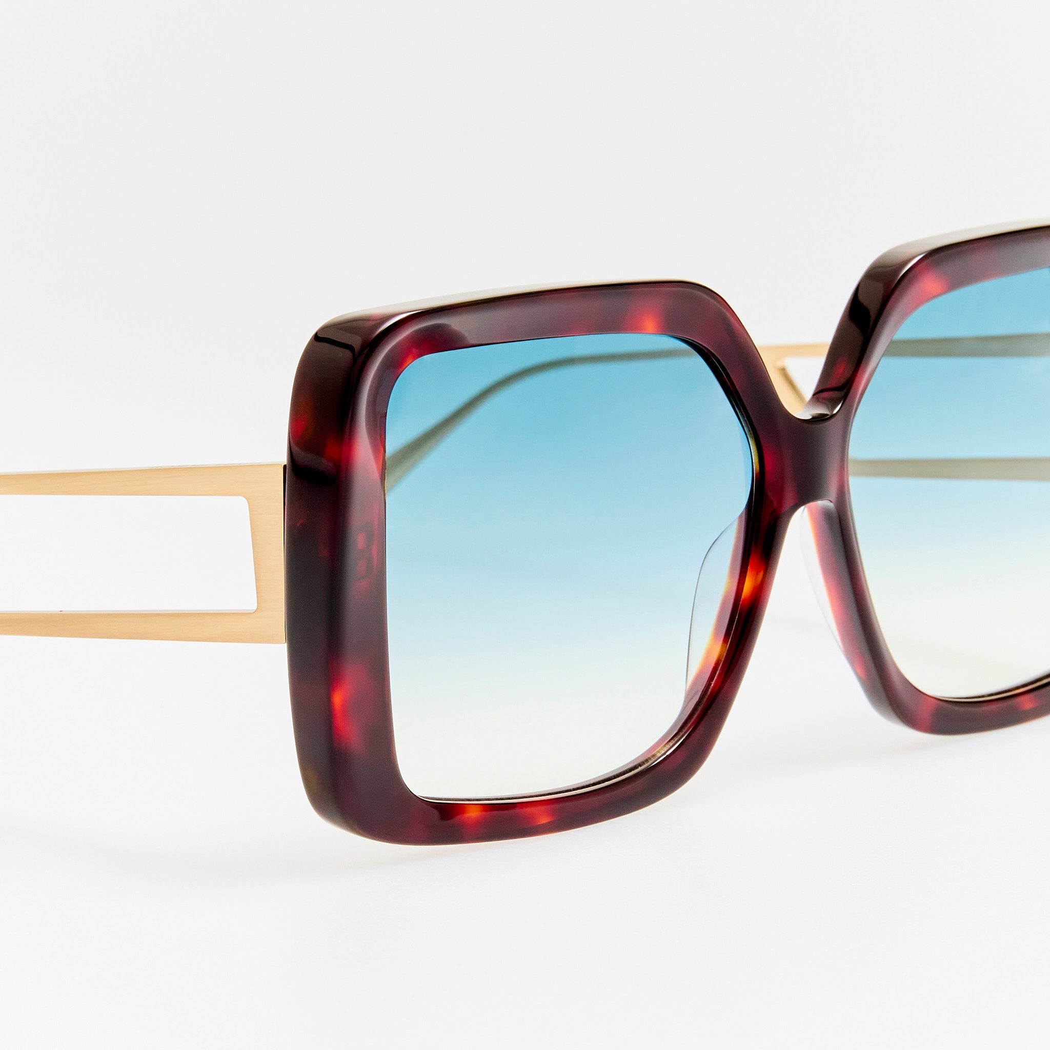 Macy Vista Temple Sunglasses in Dark Tortoiseshell with Blue Lens - LINDA FARROW - Sunglasses -