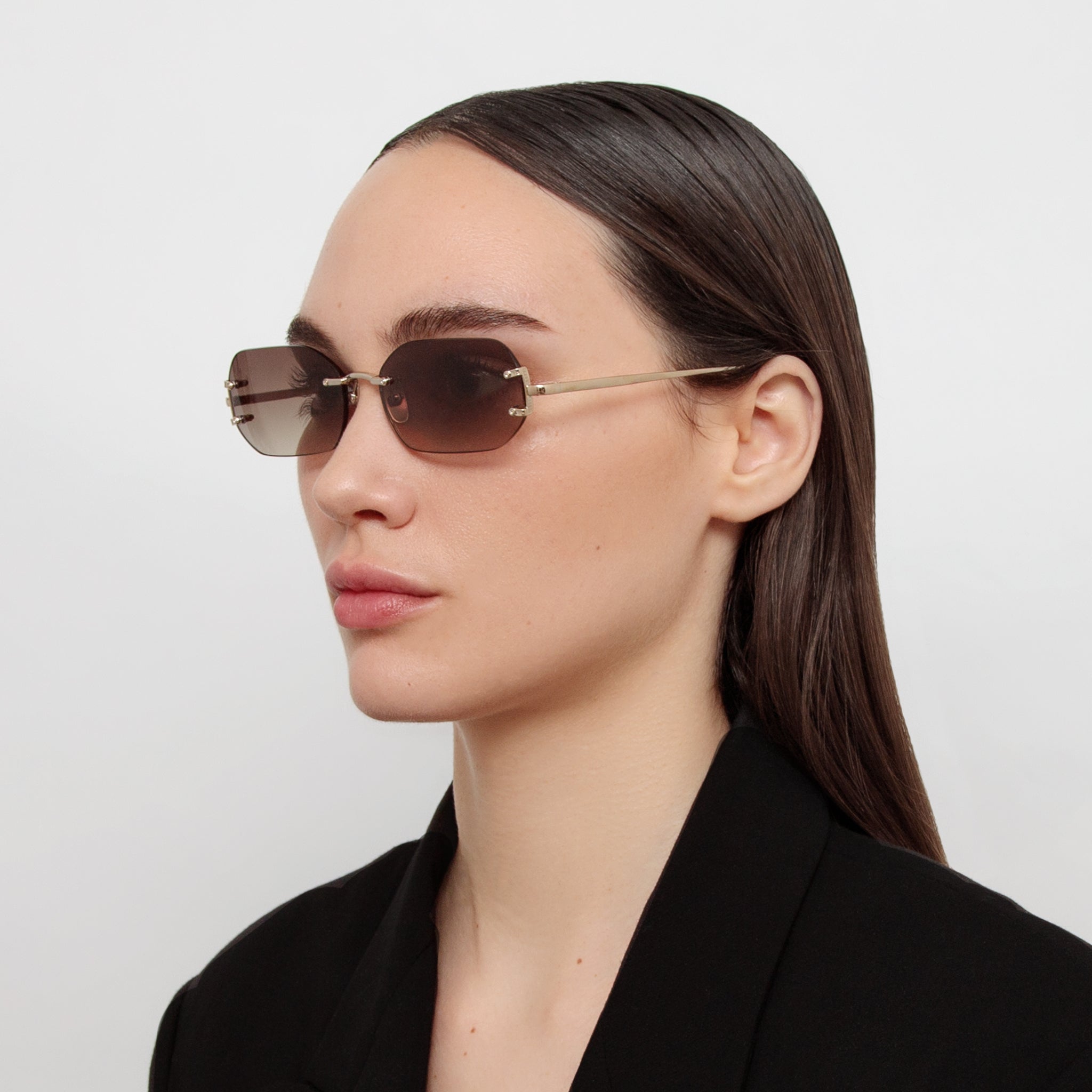 Magali Sunglasses in 22K Gold and Mocha - LINDA FARROW - Sunglasses -