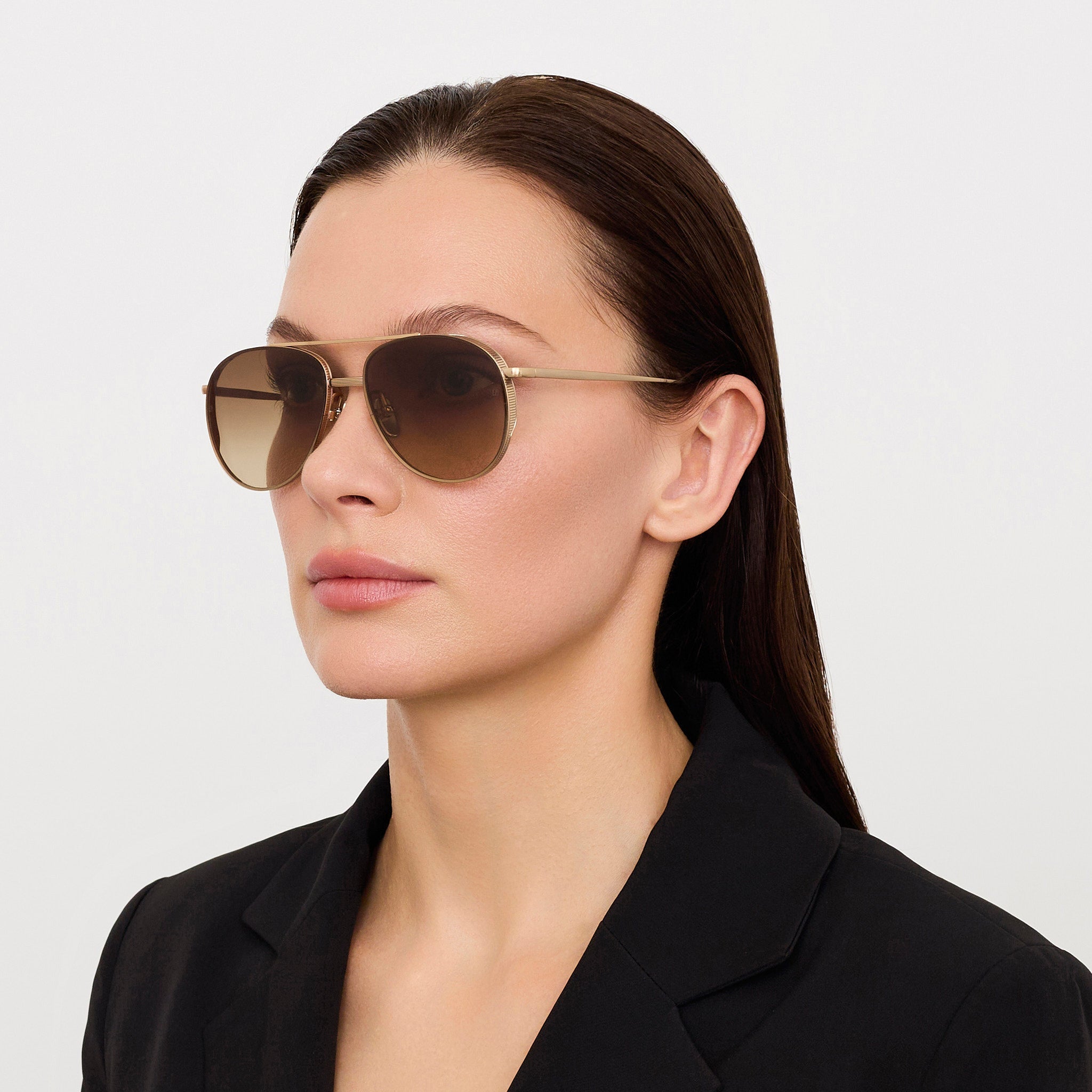 Meret Sunglasses in Matt Champagne and Brown - LINDA FARROW - Sunglasses -