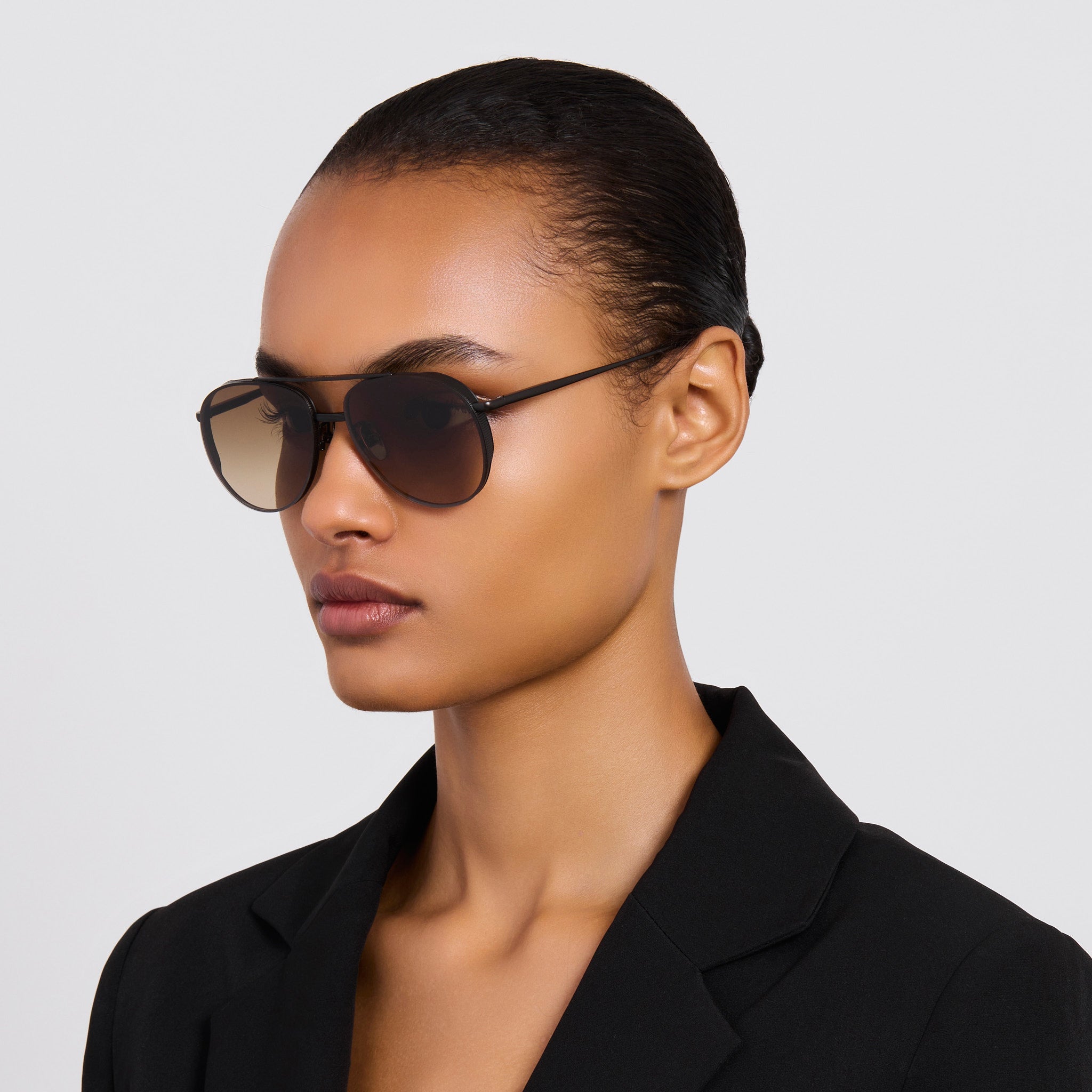 Meret Sunglasses in Matt Nickel and Mocha - LINDA FARROW - Sunglasses -