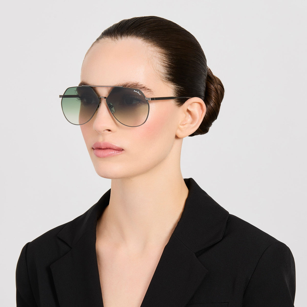Nana Sunglasses in Antique Silver and Green - LINDA FARROW-Sunglasses-