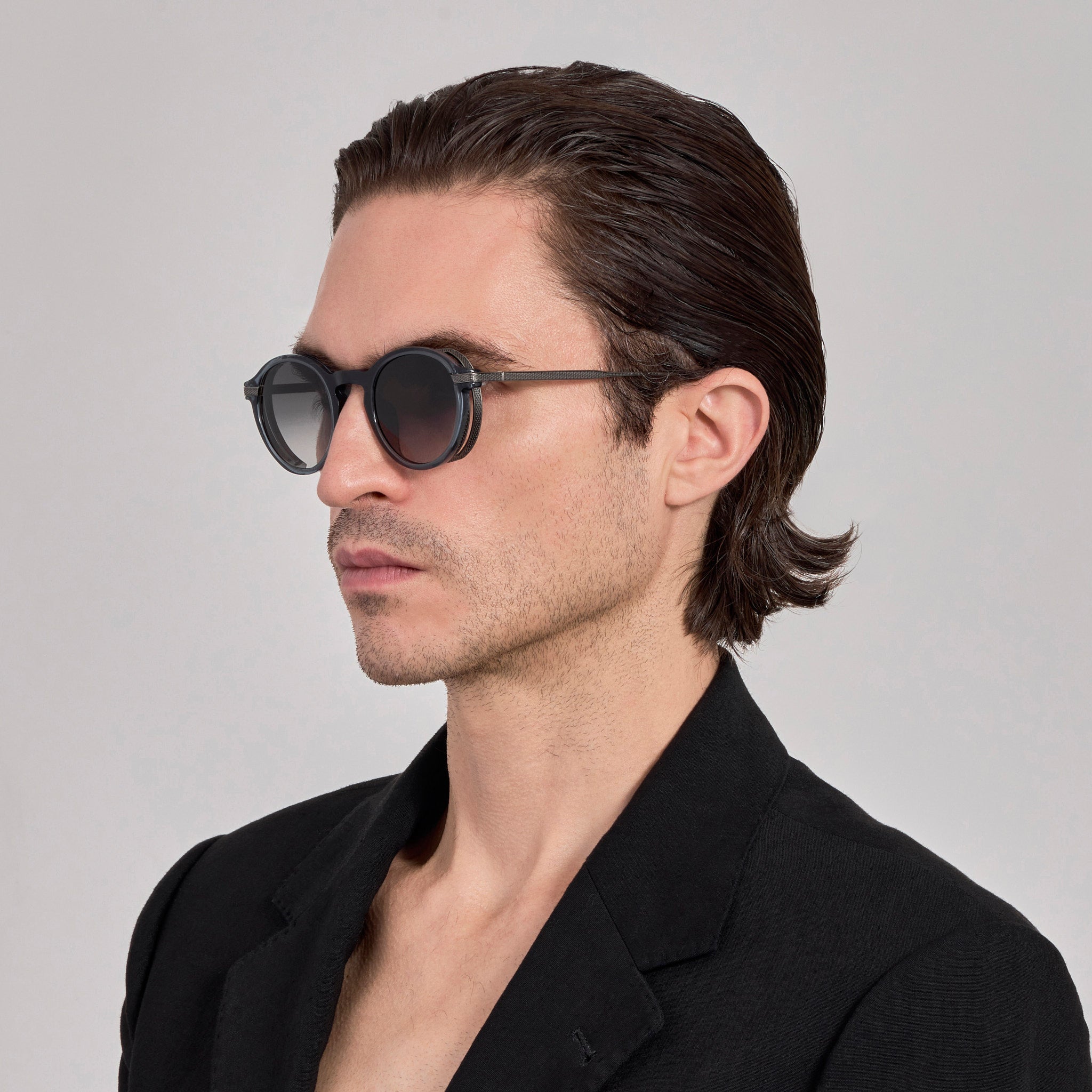 Orion Sunglasses in Antique White Gold and Navy - LINDA FARROW - Sunglasses -