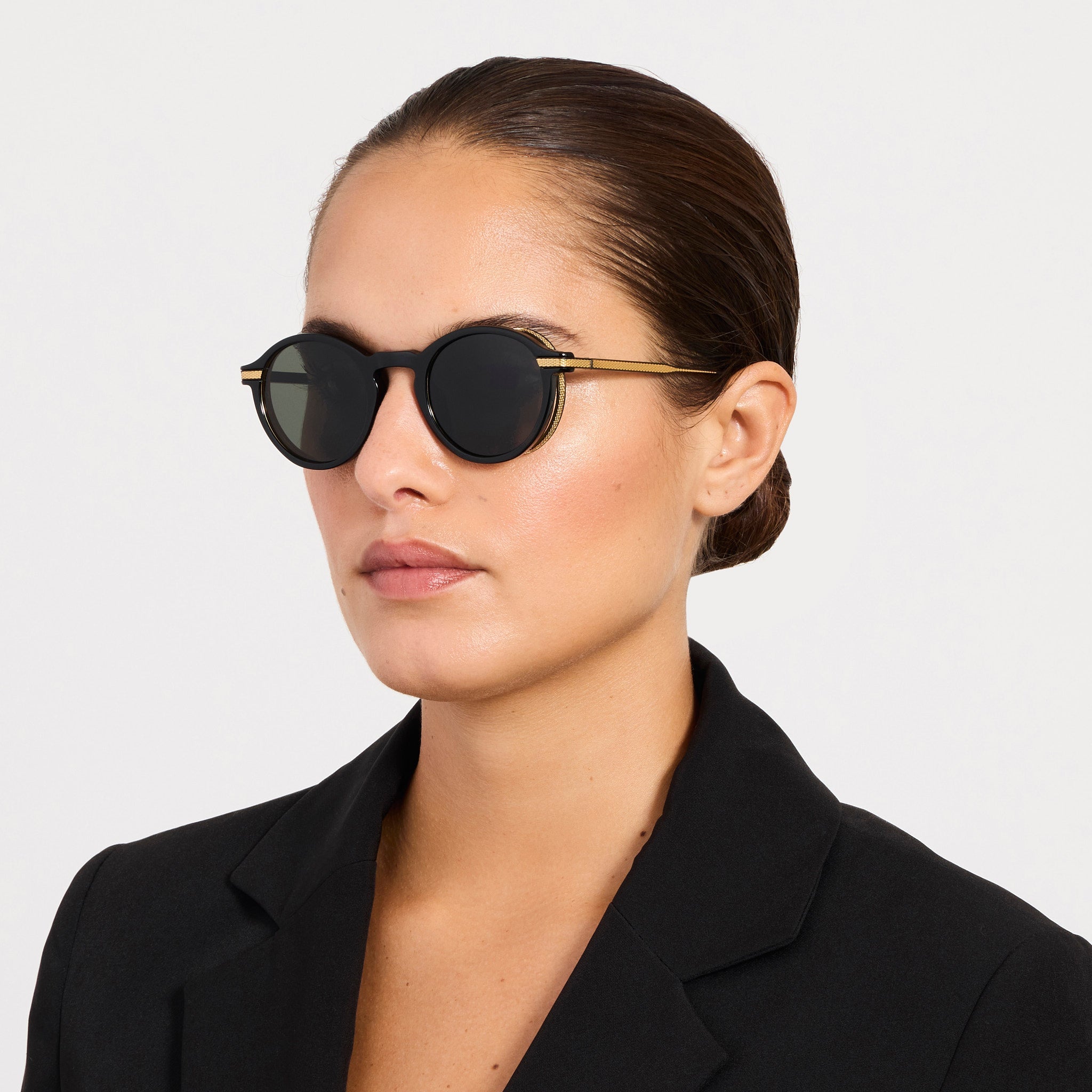 Orion Sunglasses in Matt Nickel and Black - LINDA FARROW - Sunglasses -