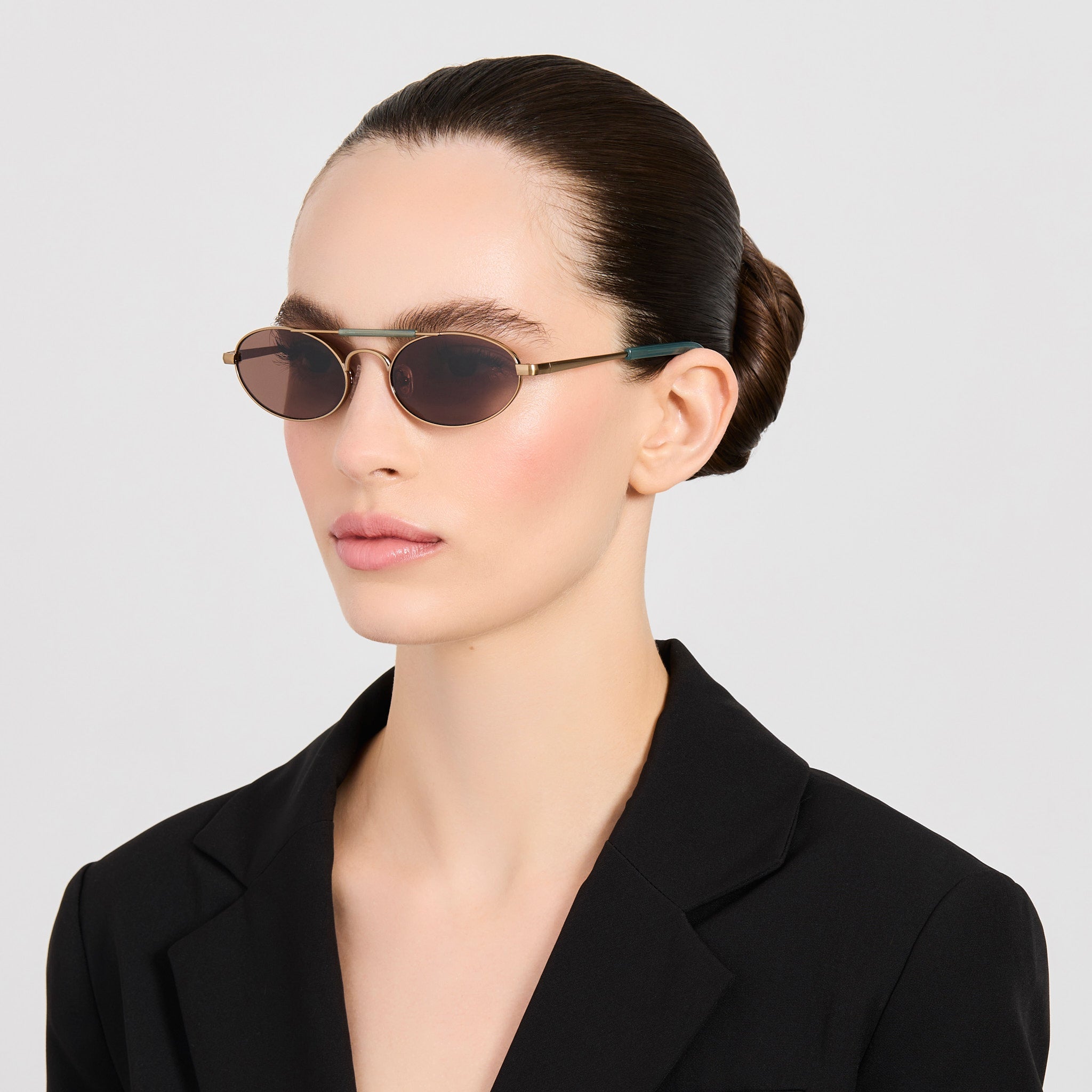 Oval Sunglasses in Gold and Blue - LINDA FARROW-Sunglasses-