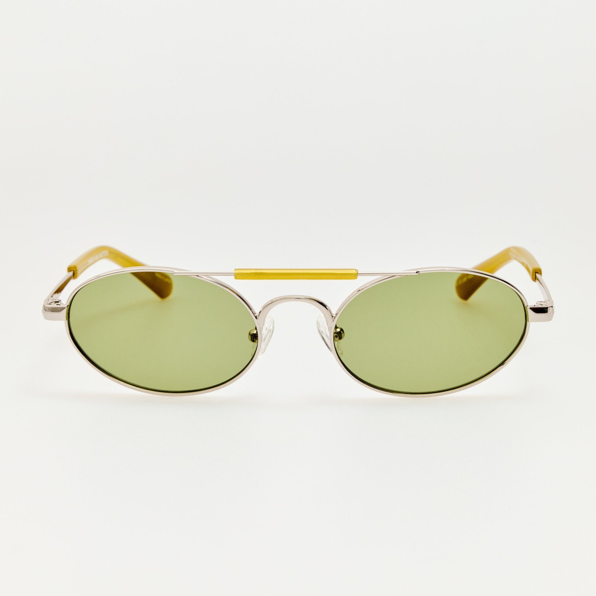 Oval Sunglasses in Silver and Green - LINDA FARROW-Sunglasses-