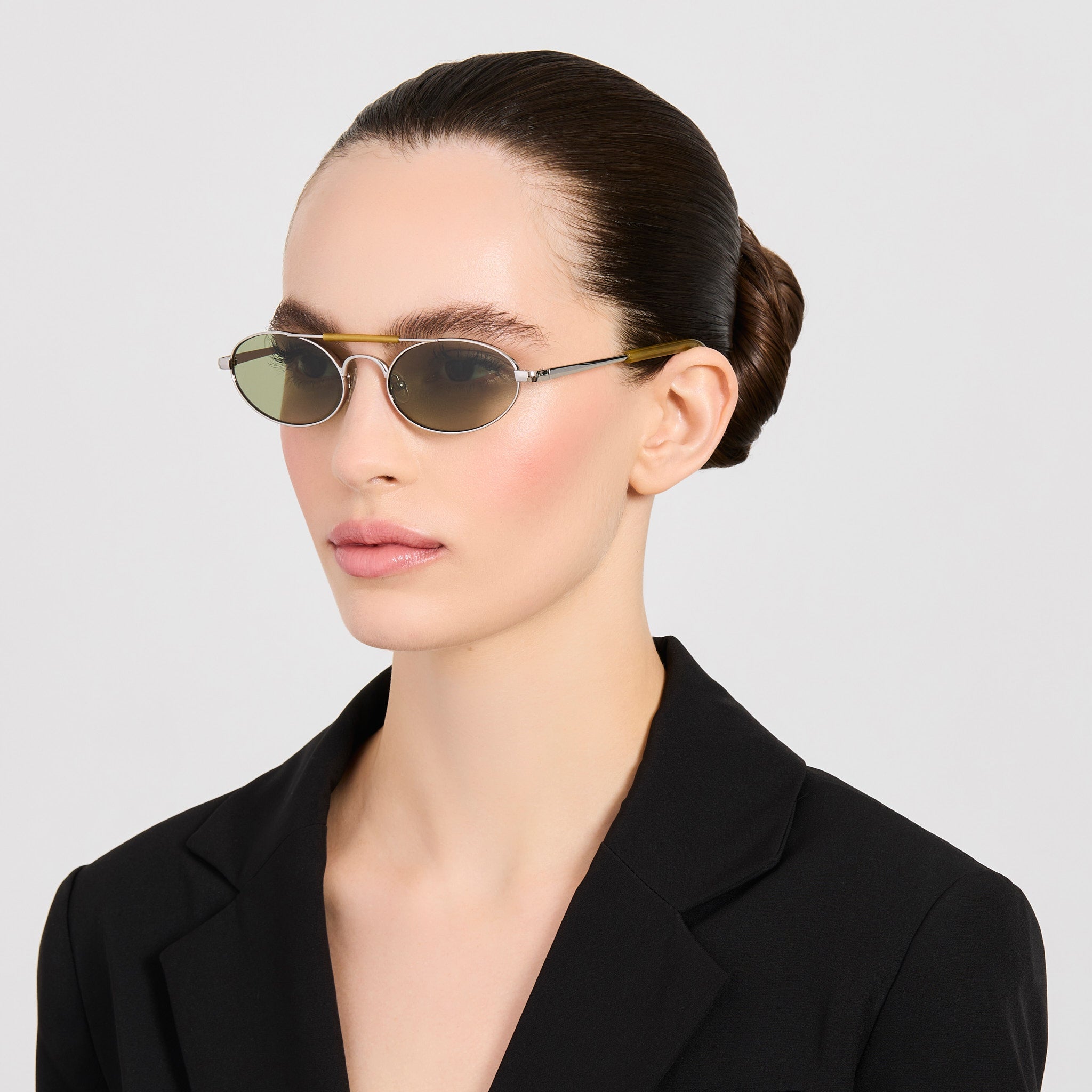 Oval Sunglasses in Silver and Green - LINDA FARROW-Sunglasses-