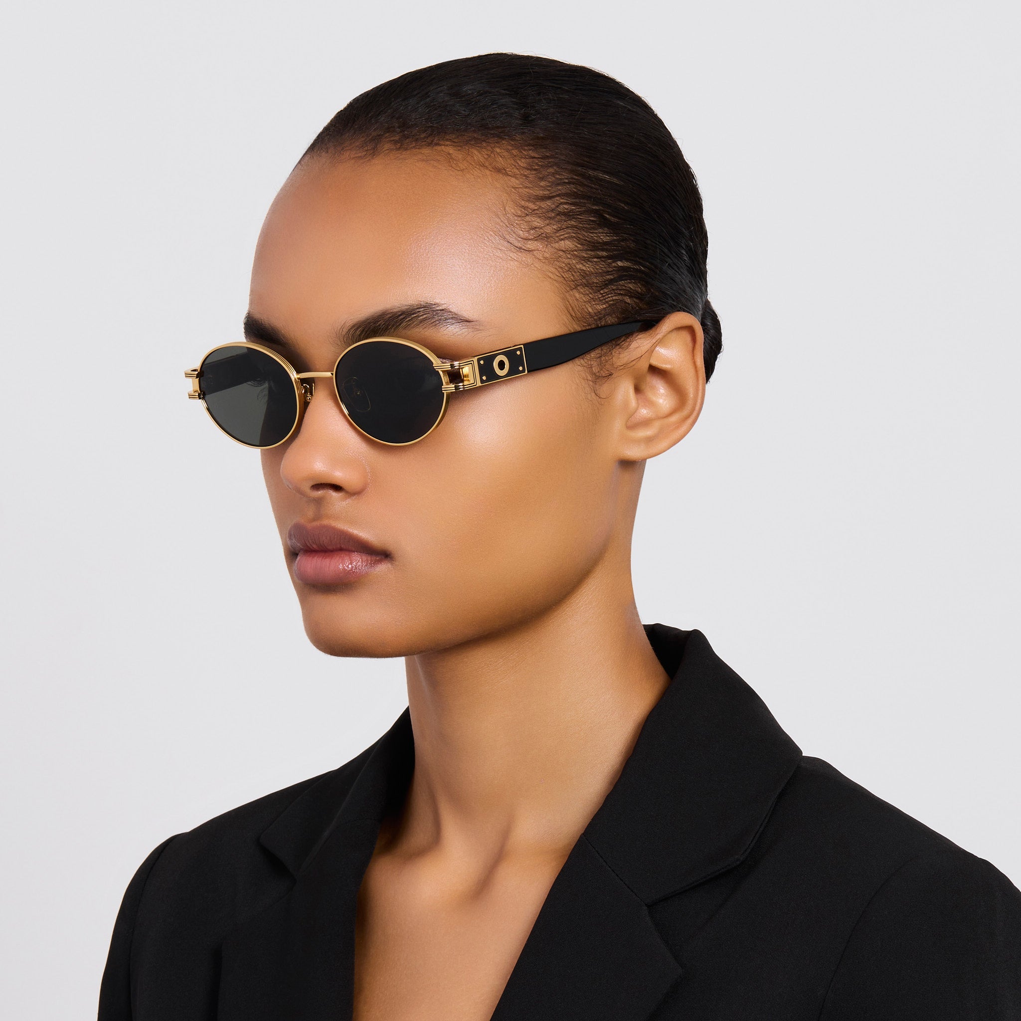 Phoebe Sunglasses in 22K Gold and Black - LINDA FARROW - Sunglasses -