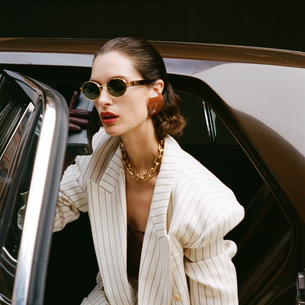 Phoebe Sunglasses in 22K Gold and Black - LINDA FARROW - Sunglasses -