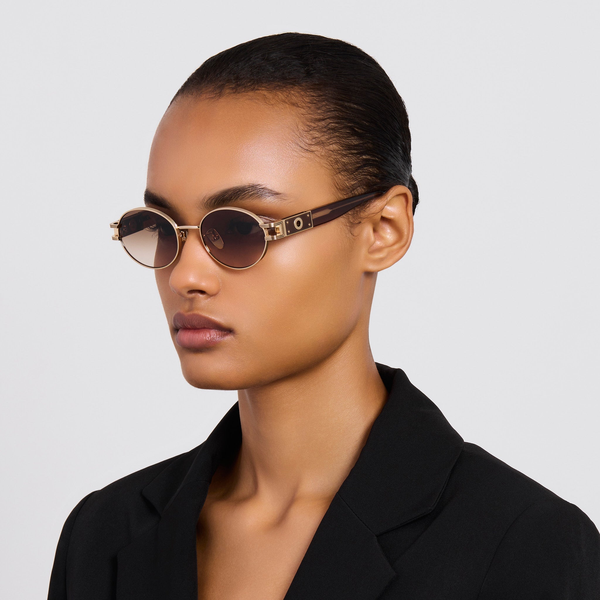 Phoebe Sunglasses in Matt Champagne and Mocha - LINDA FARROW - Sunglasses -