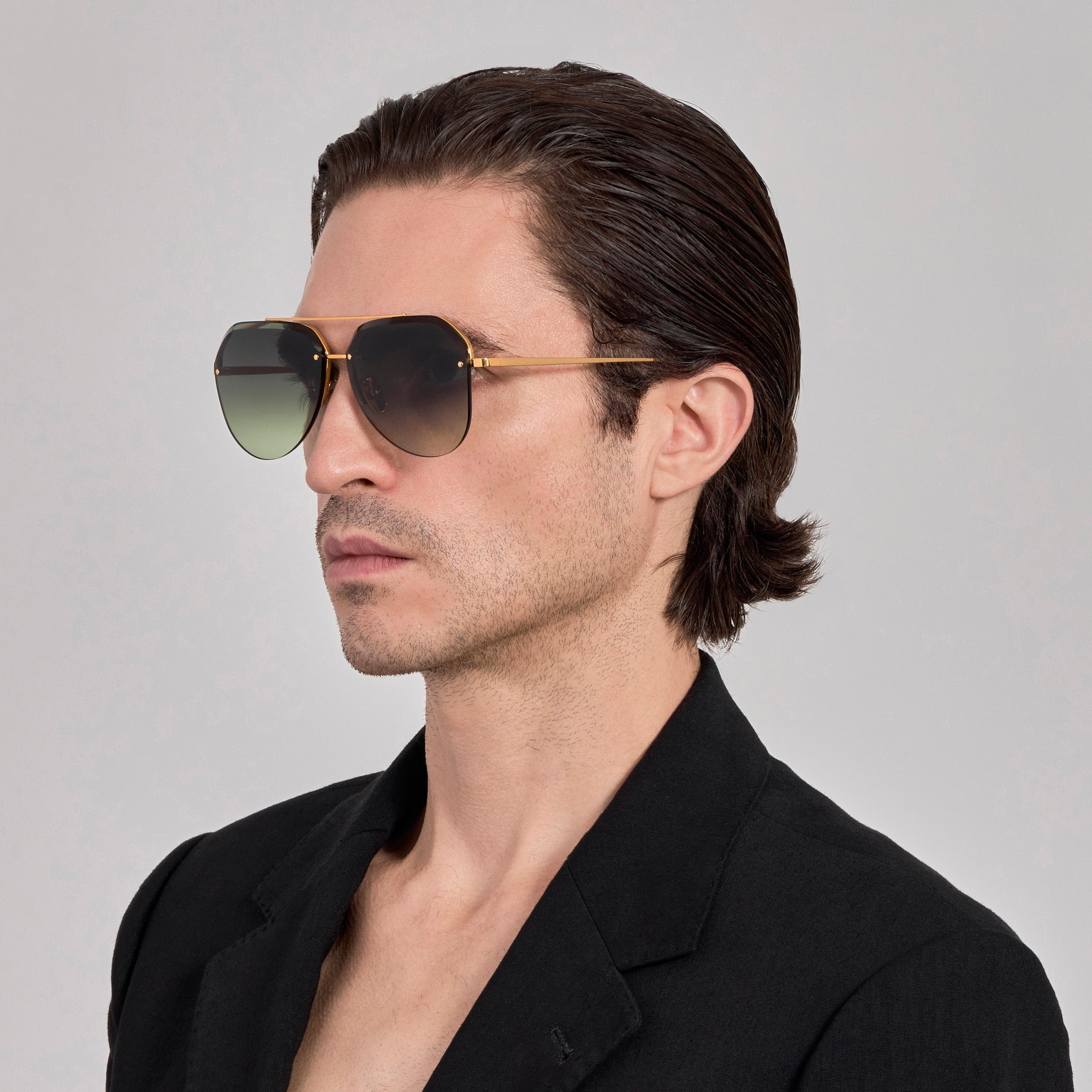 Quynh Sunglasses in 22K Gold and Green - LINDA FARROW - Sunglasses -