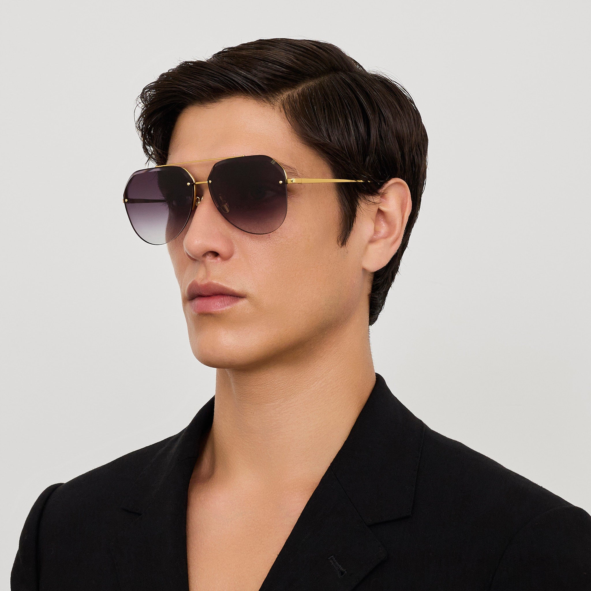 Quynh Sunglasses in 22K Gold and Grey - LINDA FARROW - Sunglasses -