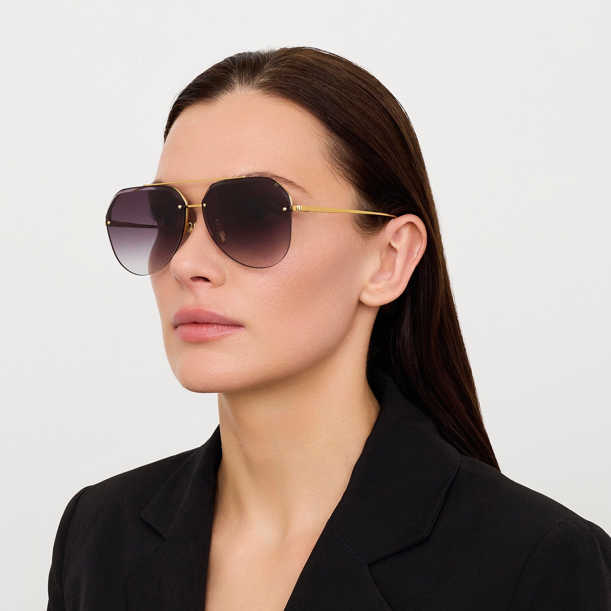 Quynh Sunglasses in 22K Gold and Grey - LINDA FARROW - Sunglasses -