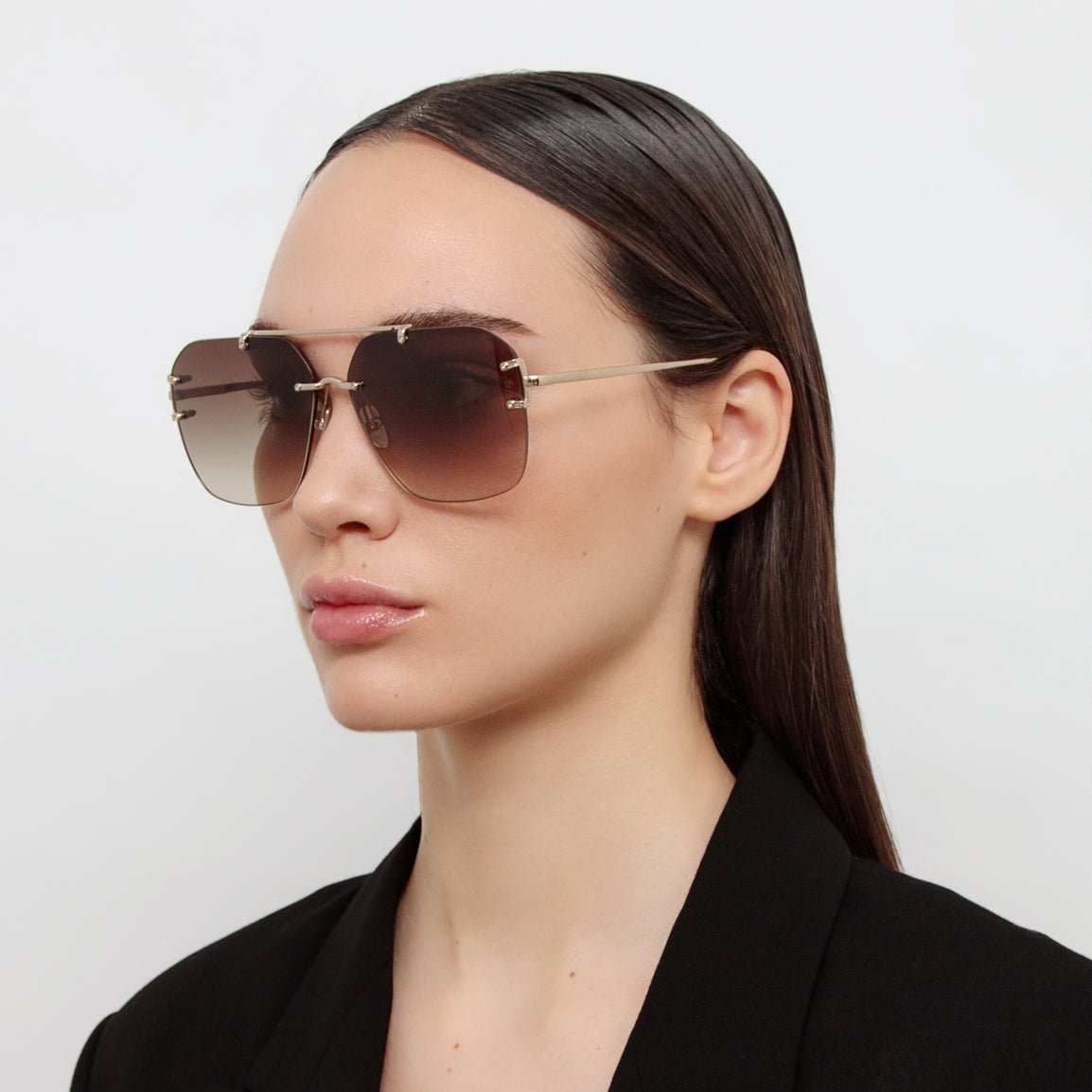 Reyner Sunglasses in 22K Gold and Brown - LINDA FARROW - Sunglasses -