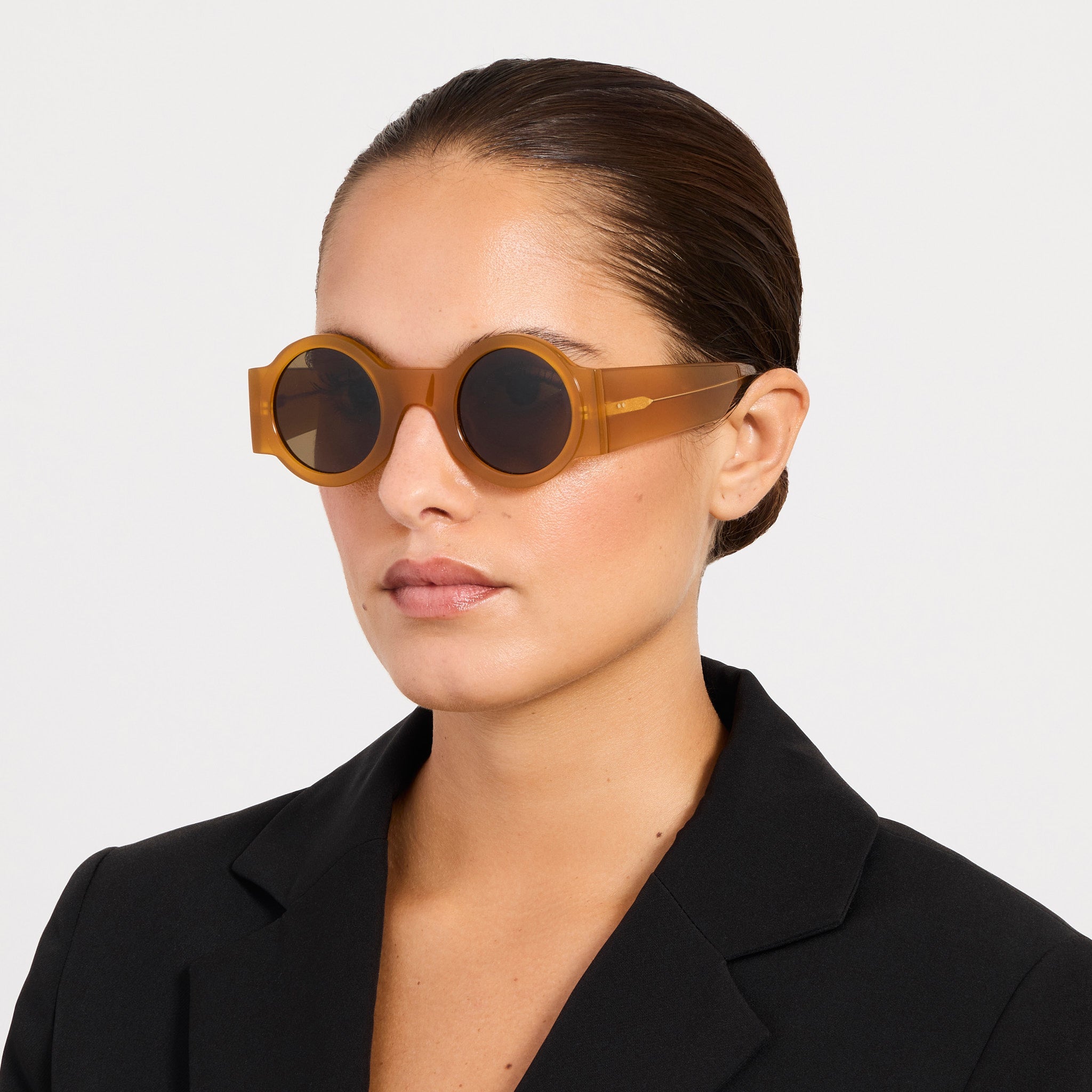 Round Sunglasses in Honey - LINDA FARROW - Sunglasses -