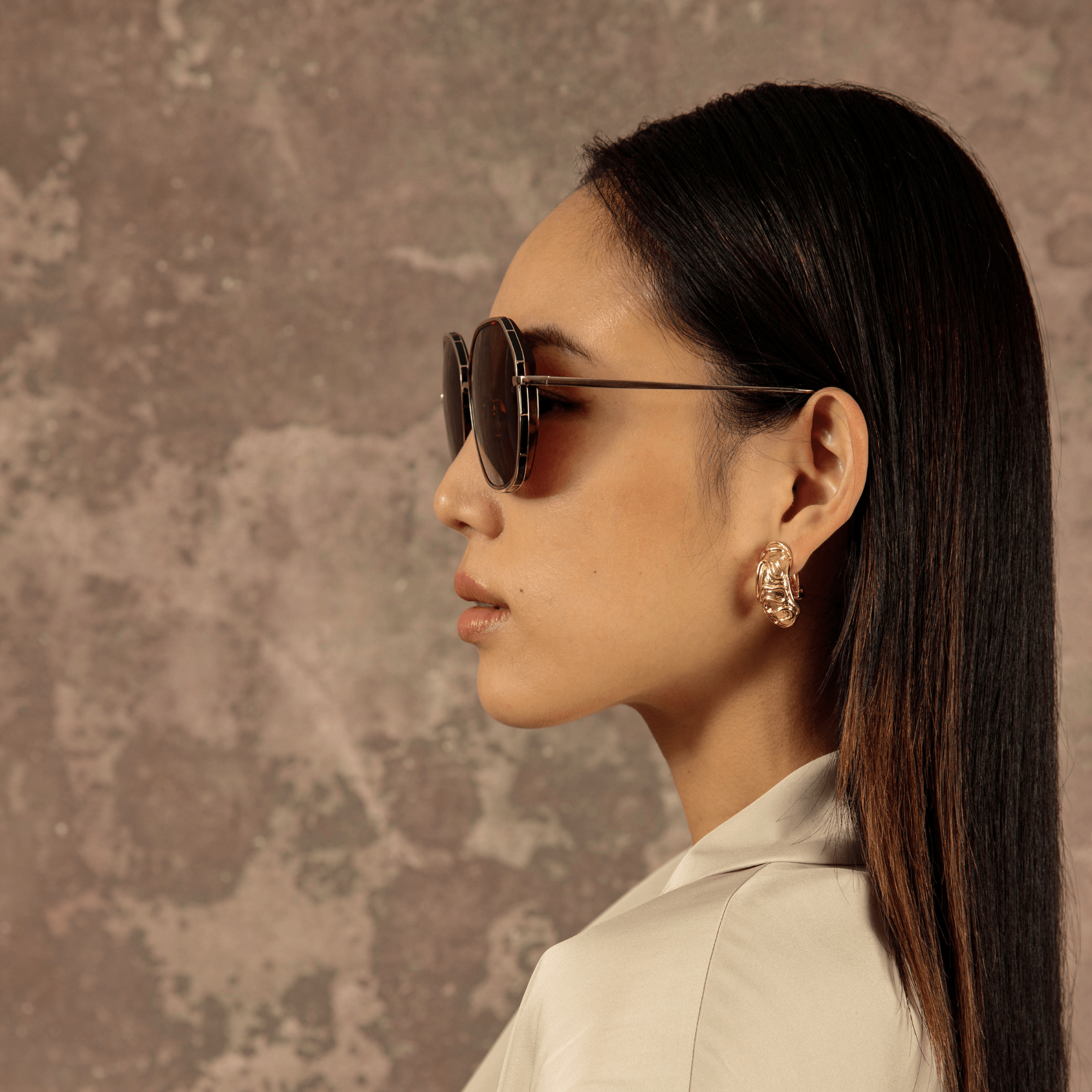 Rowe Sunglasses in 22K Gold and Brown - LINDA FARROW - Sunglasses -