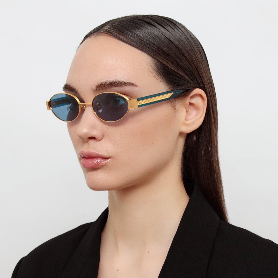 Sadie Sunglasses in 22K Gold and Aqua - LINDA FARROW - Sunglasses -