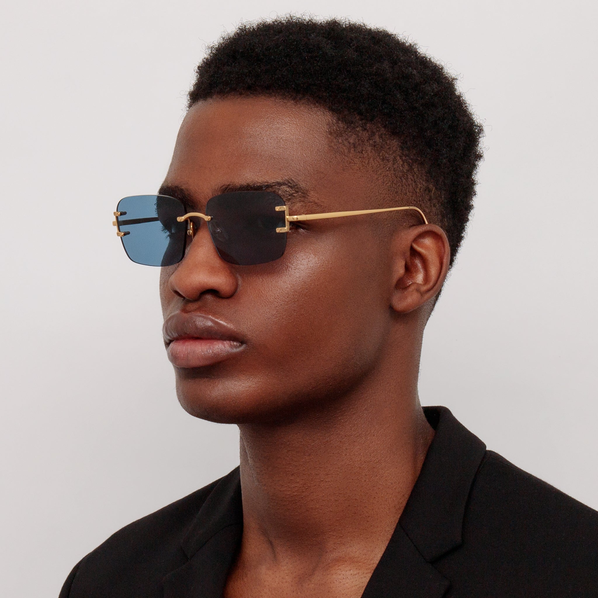 Sasha Square Sunglasses in 22K Gold and Aqua - LINDA FARROW - Sunglasses -