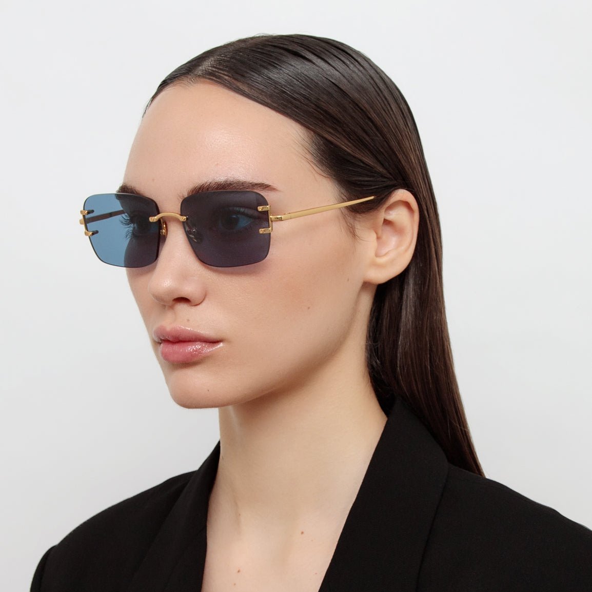 Sasha Square Sunglasses in 22K Gold and Aqua - LINDA FARROW - Sunglasses -