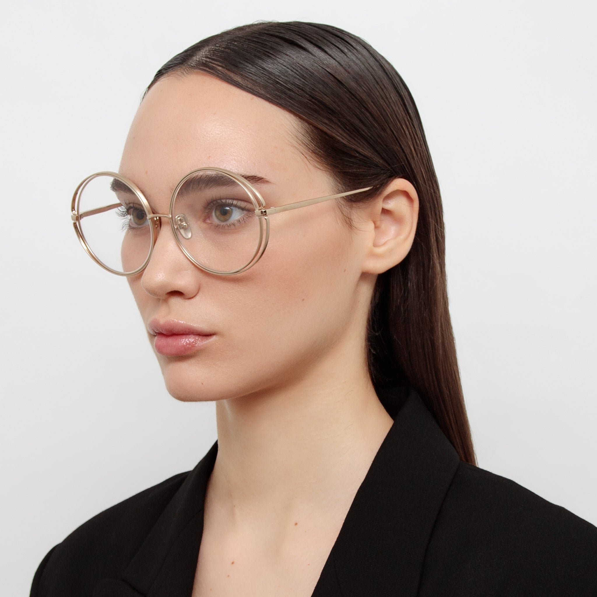 Selene Round Optical Frame in 22K Light Gold - LINDA FARROW - Optical Frame -