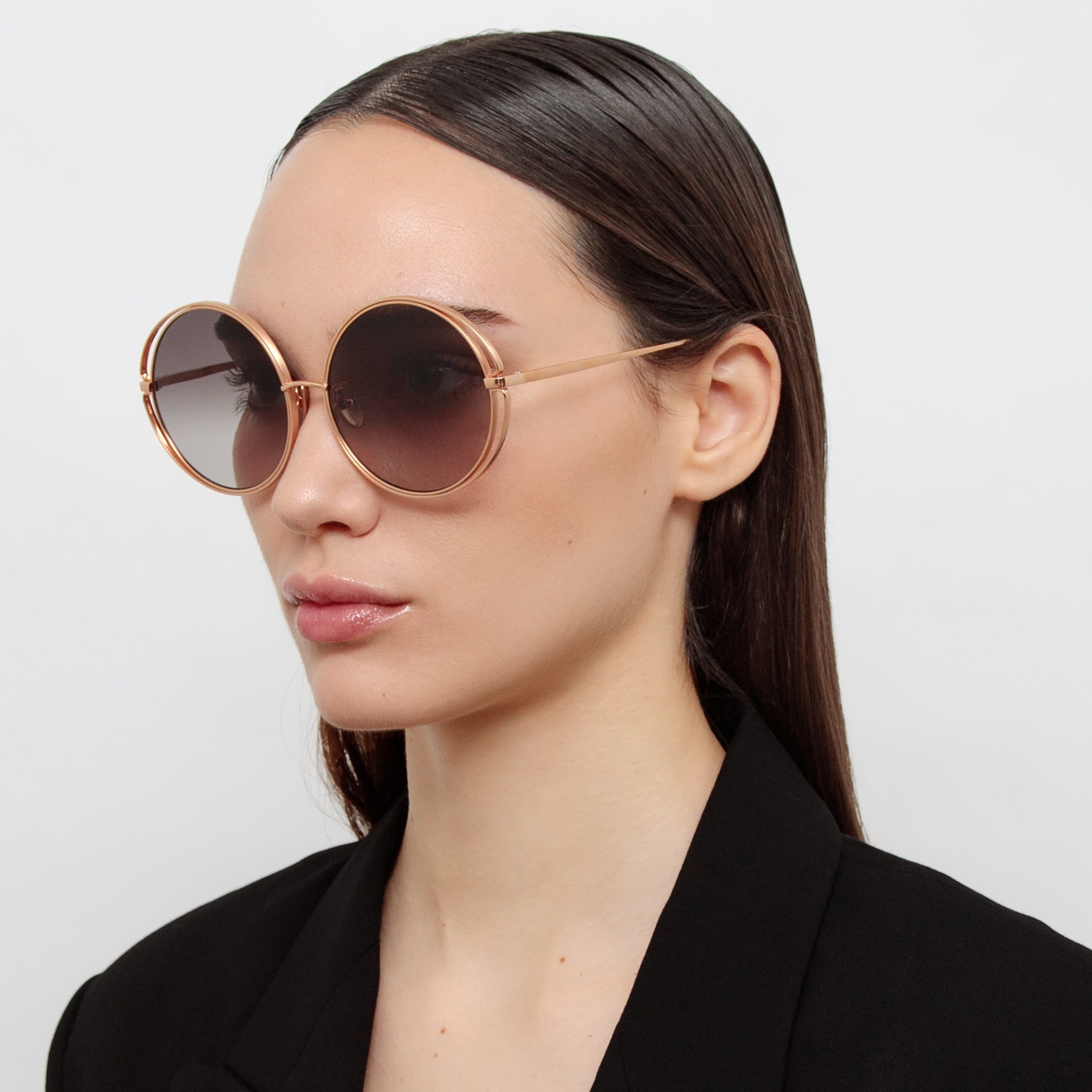 Selene Sunglasses in 18K Rose Gold and Grey - LINDA FARROW - Sunglasses -