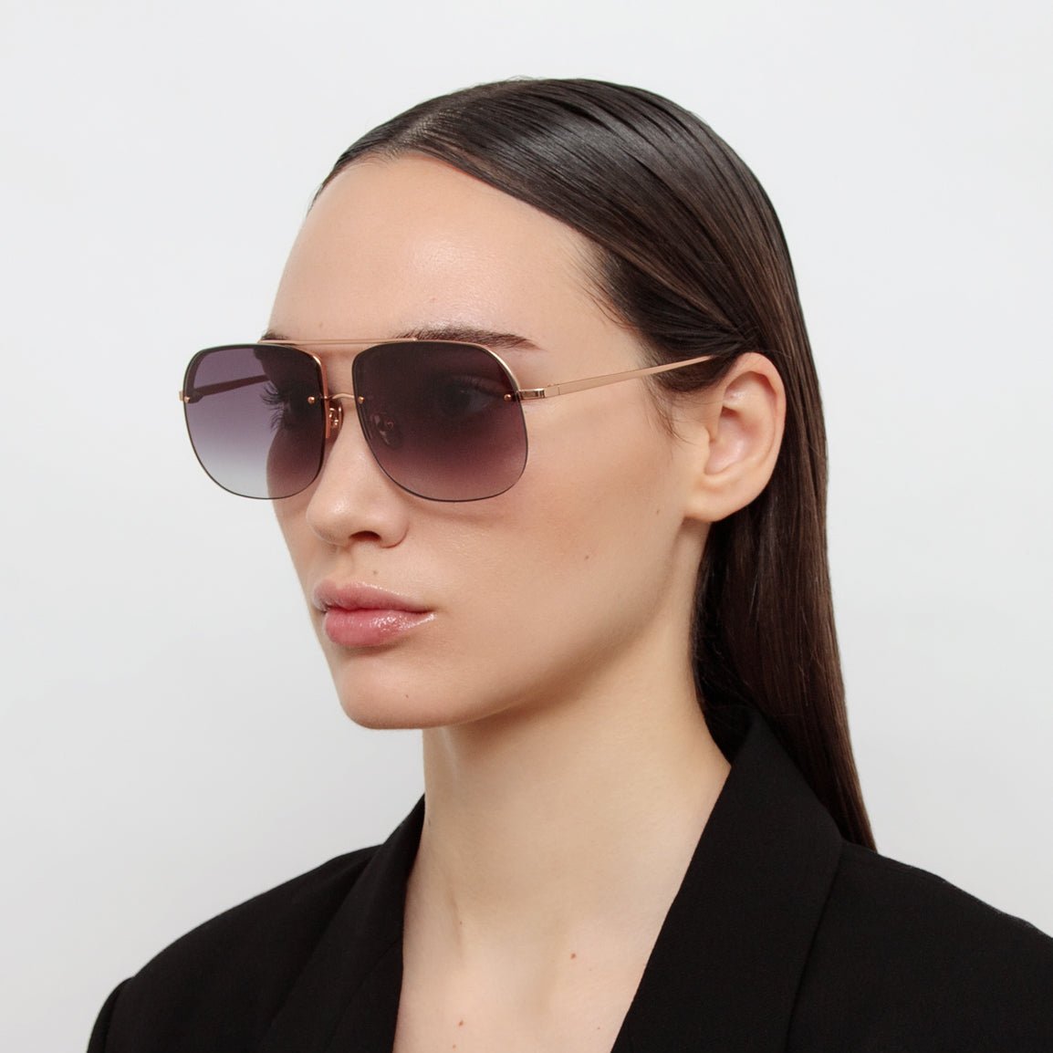 Seren Sunglasses in 18k Rose Gold and Grey - LINDA FARROW - Sunglasses -