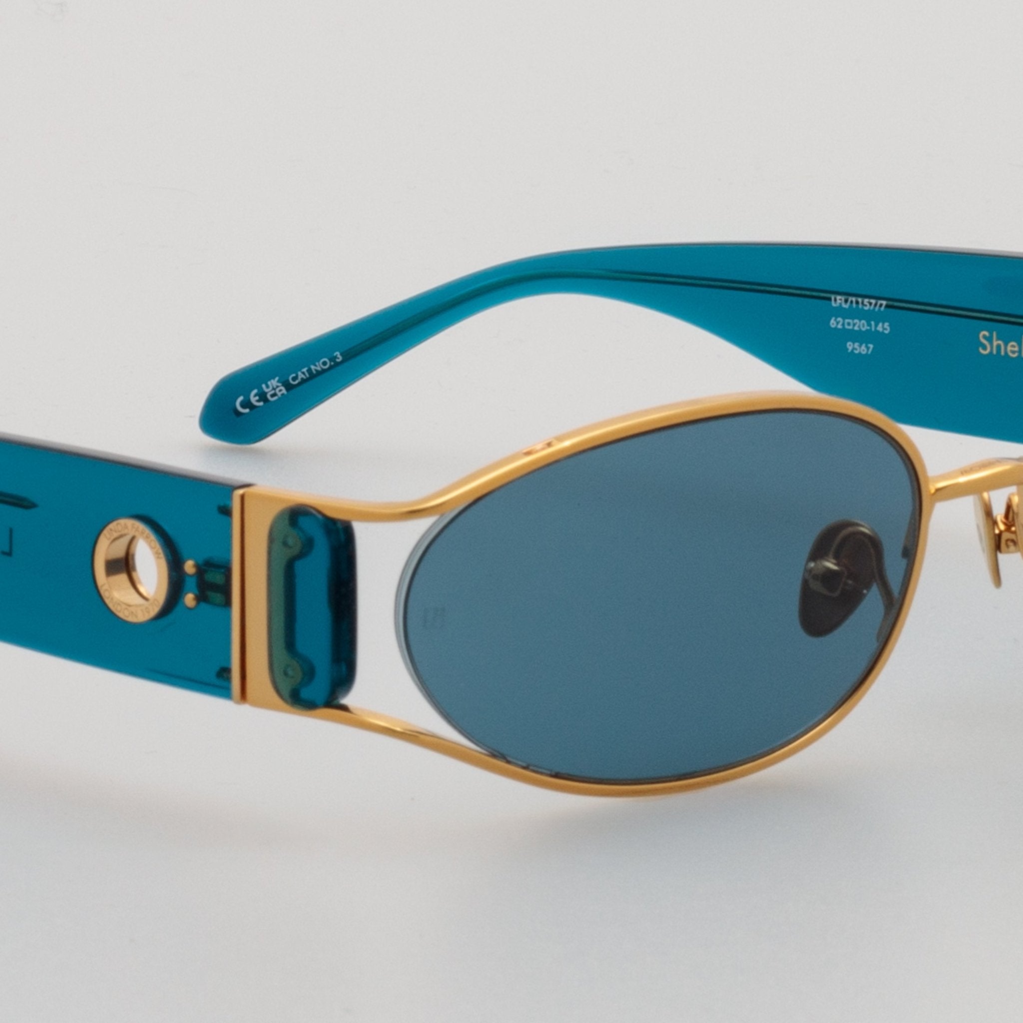 Shelby Sunglasses in 22K Gold and Aqua - LINDA FARROW - Sunglasses -