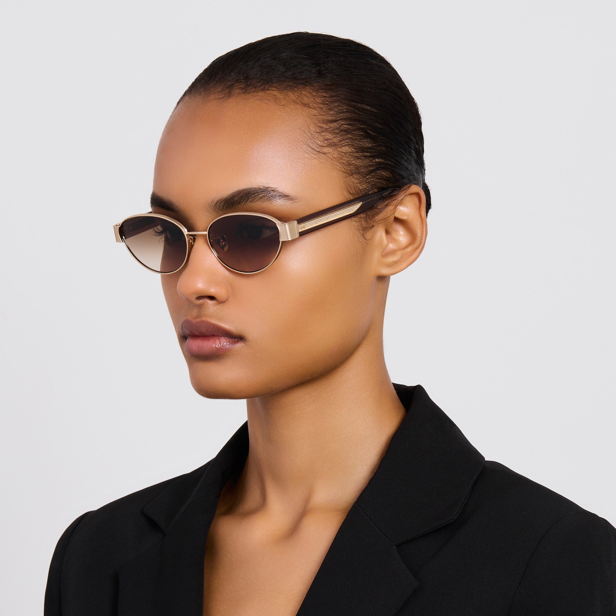 Sheri Sunglasses in Matt Champagne and Mocha - LINDA FARROW - Sunglasses -