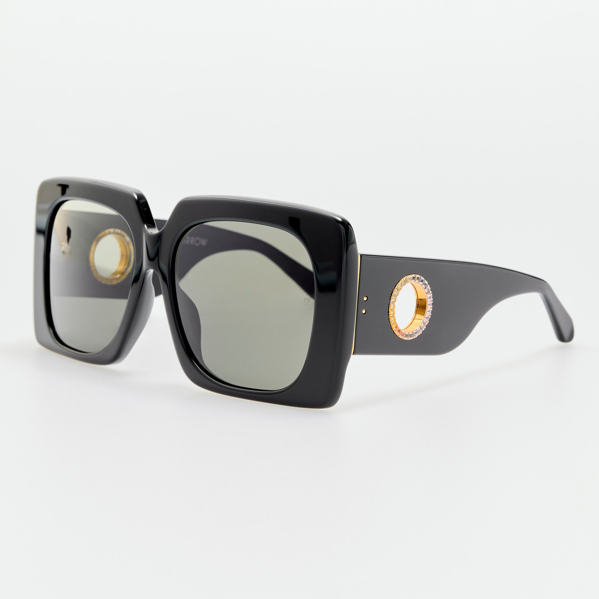 Sierra Sunglasses in Black with Rainbow Sapphires and 22K Gold - LINDA FARROW - Sunglasses -