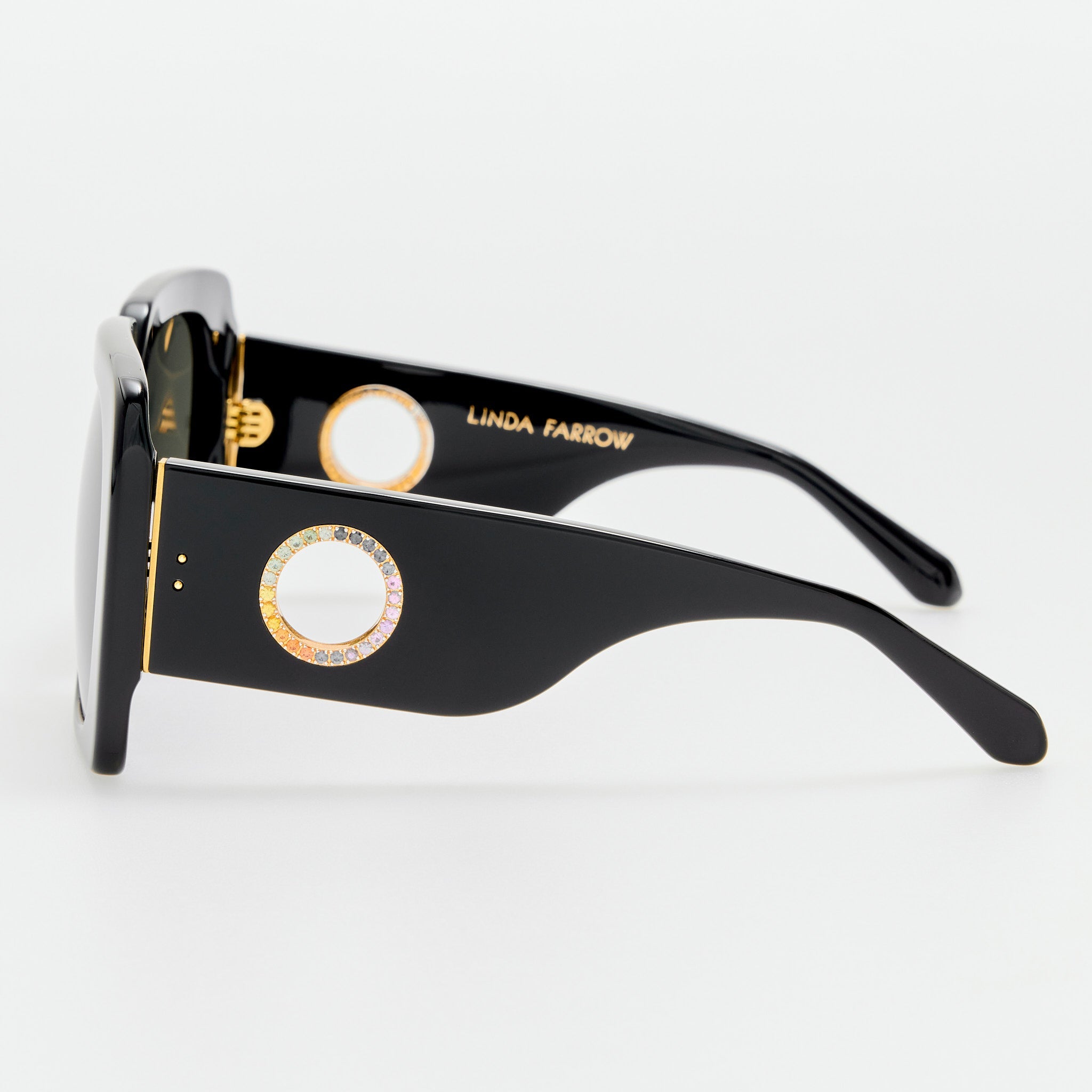 Sierra Sunglasses in Black with Rainbow Sapphires and 22K Gold - LINDA FARROW - Sunglasses -