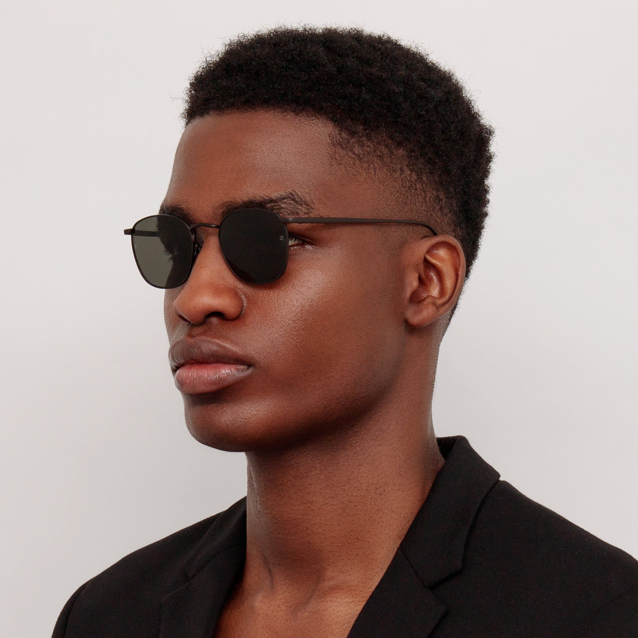 Simon Square Sunglasses in Matt Black Nickel - LINDA FARROW - Sunglasses -