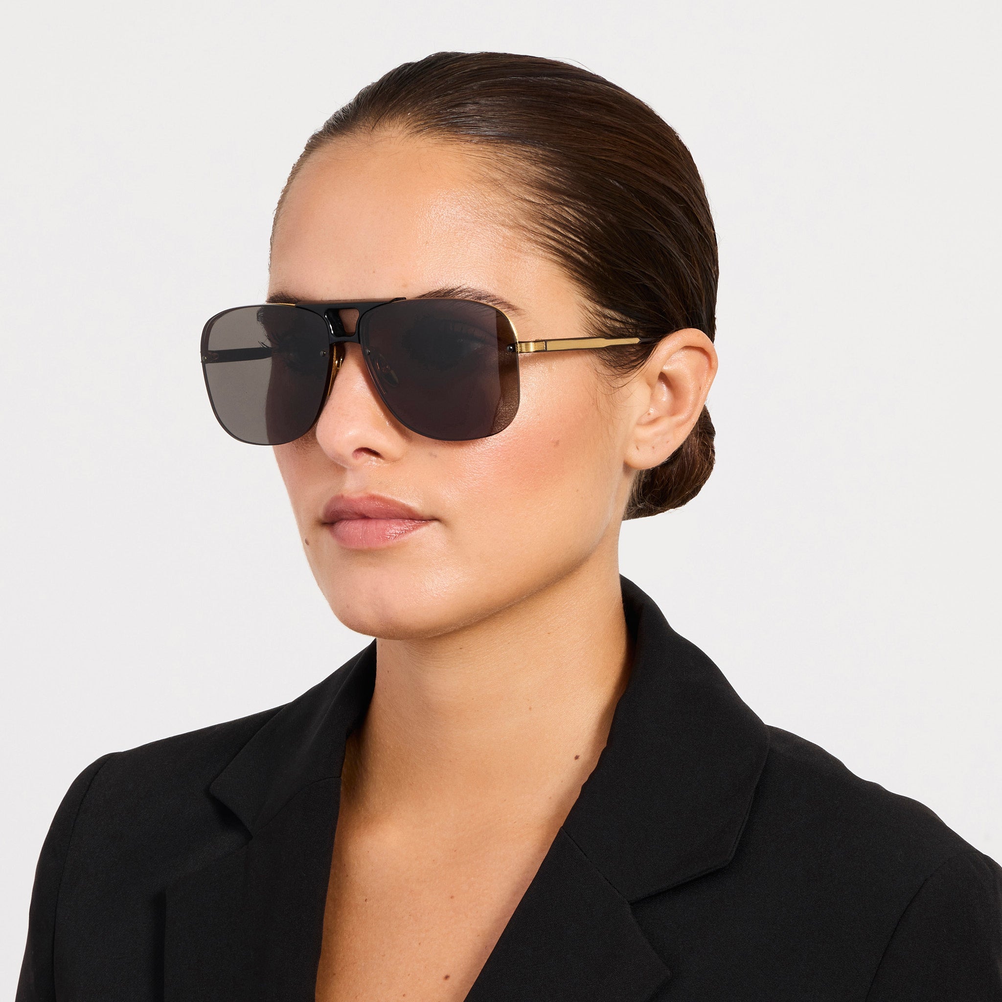 Skye Sunglasses in Matt Nickel and Grey - LINDA FARROW - Sunglasses -