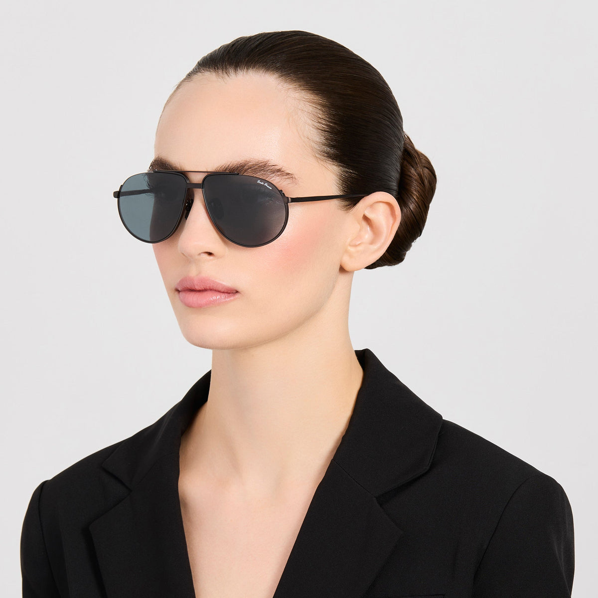 Stevie Sunglasses in Matt Nickel and Grey - LINDA FARROW-Sunglasses-