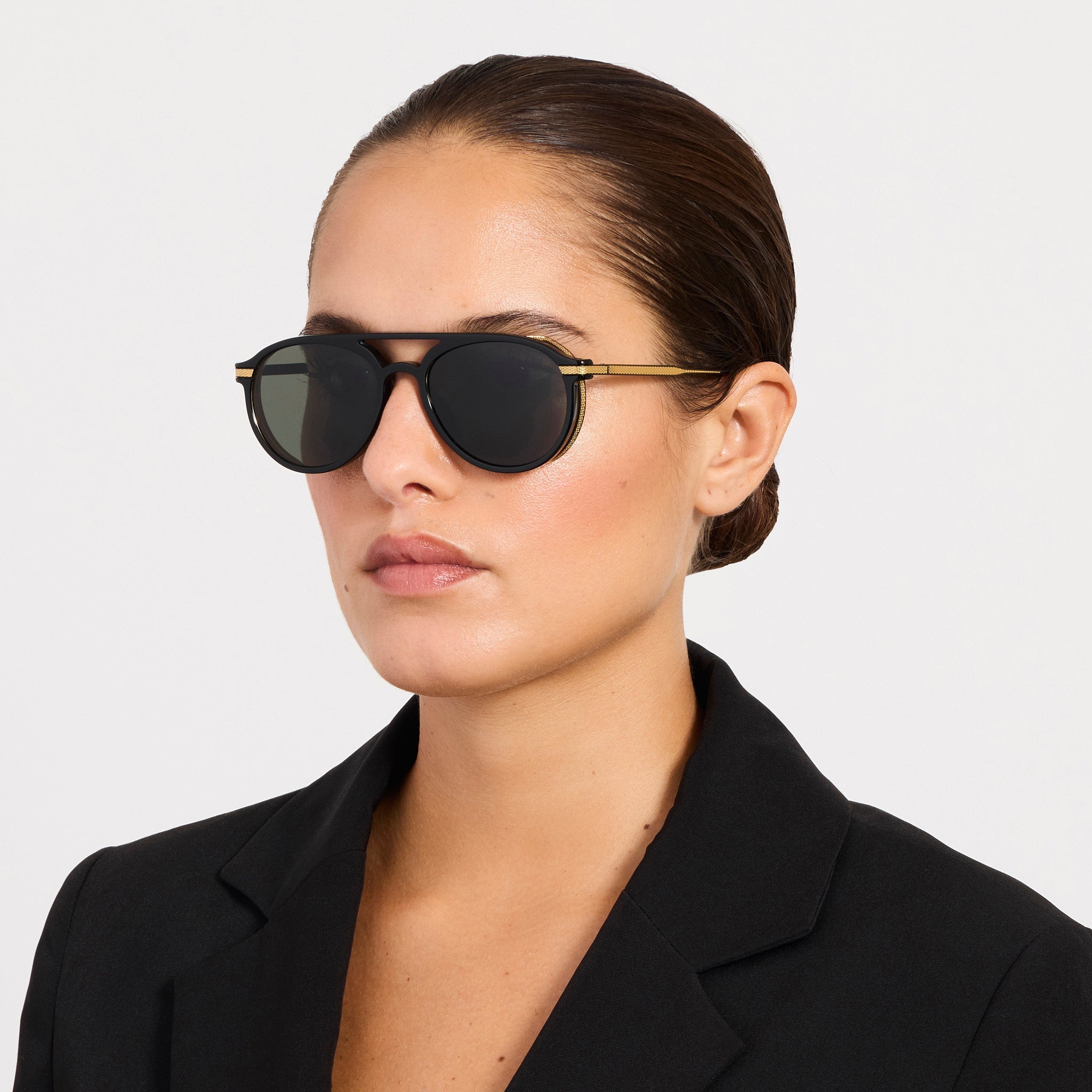 Sutton Sunglasses in 22K Gold and Black - LINDA FARROW - Sunglasses -