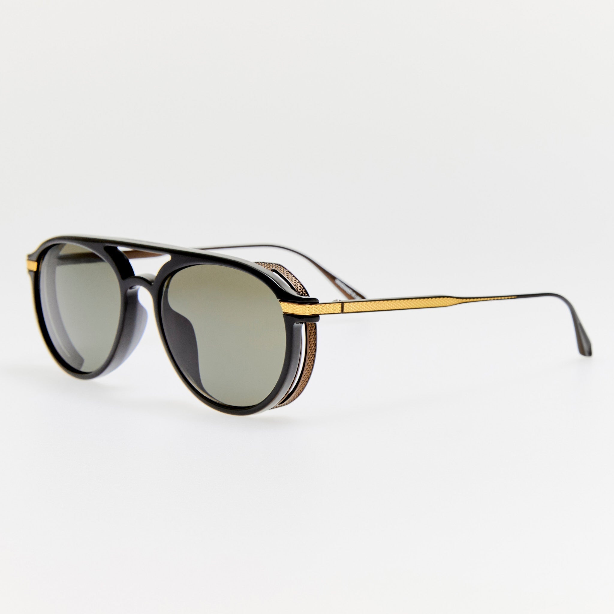 Sutton Sunglasses in 22K Gold and Black - LINDA FARROW - Sunglasses -