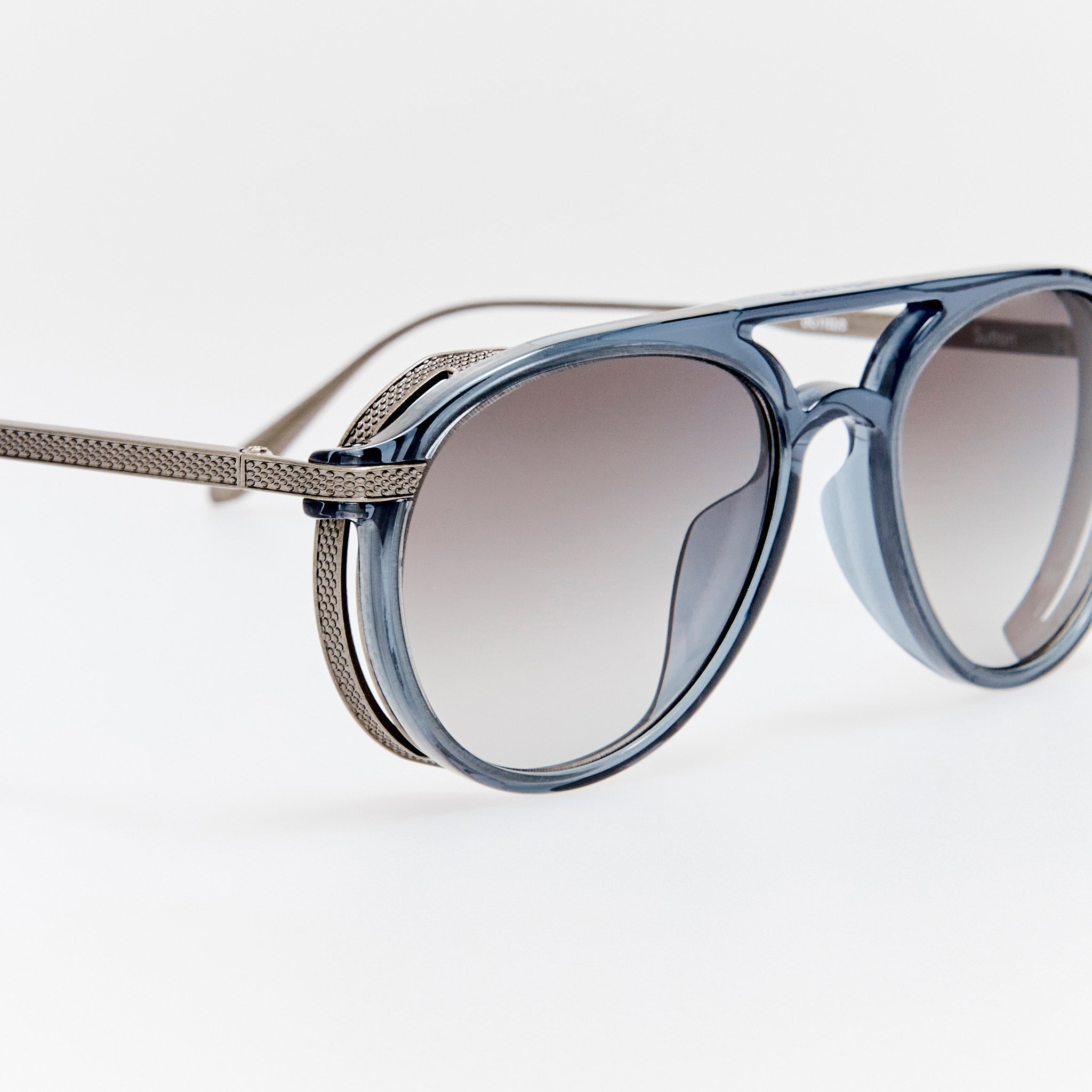 Sutton Sunglasses in Antique White Gold and Navy - LINDA FARROW - Sunglasses -