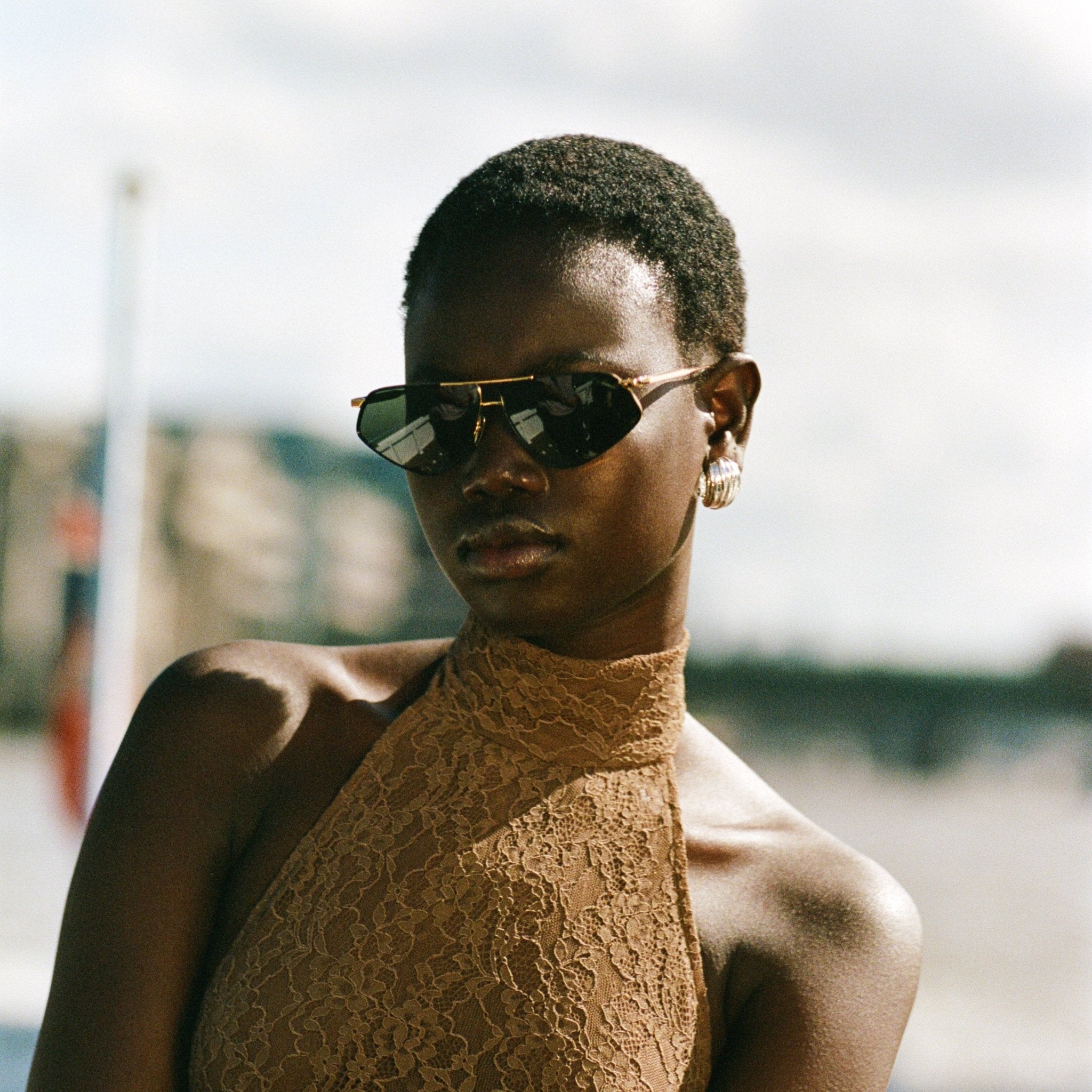 Tarian Sunglasses in Matt Nickel and Mocha - LINDA FARROW-Sunglasses-