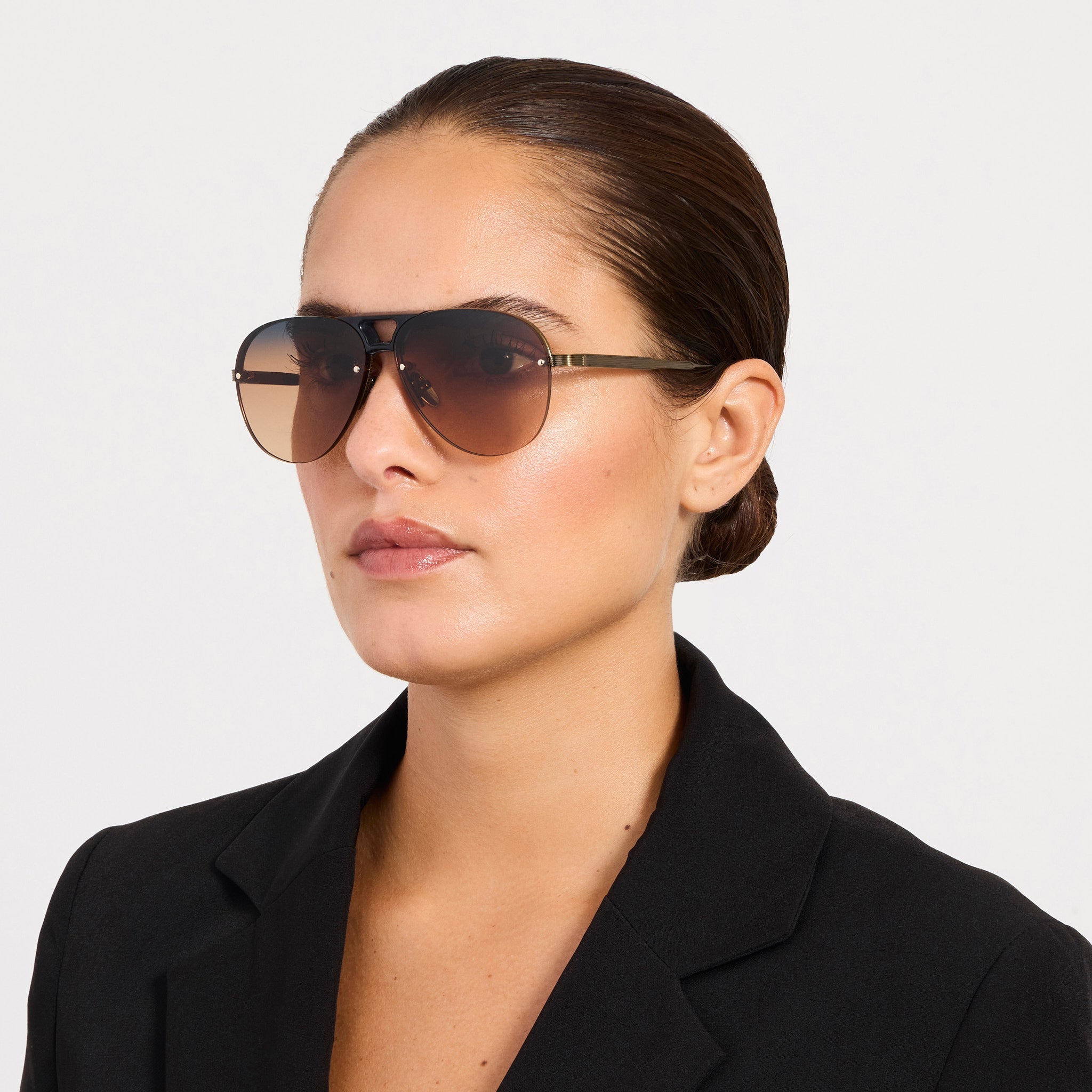 Taya Sunglasses in Antique Gold and Navy - LINDA FARROW - Sunglasses -